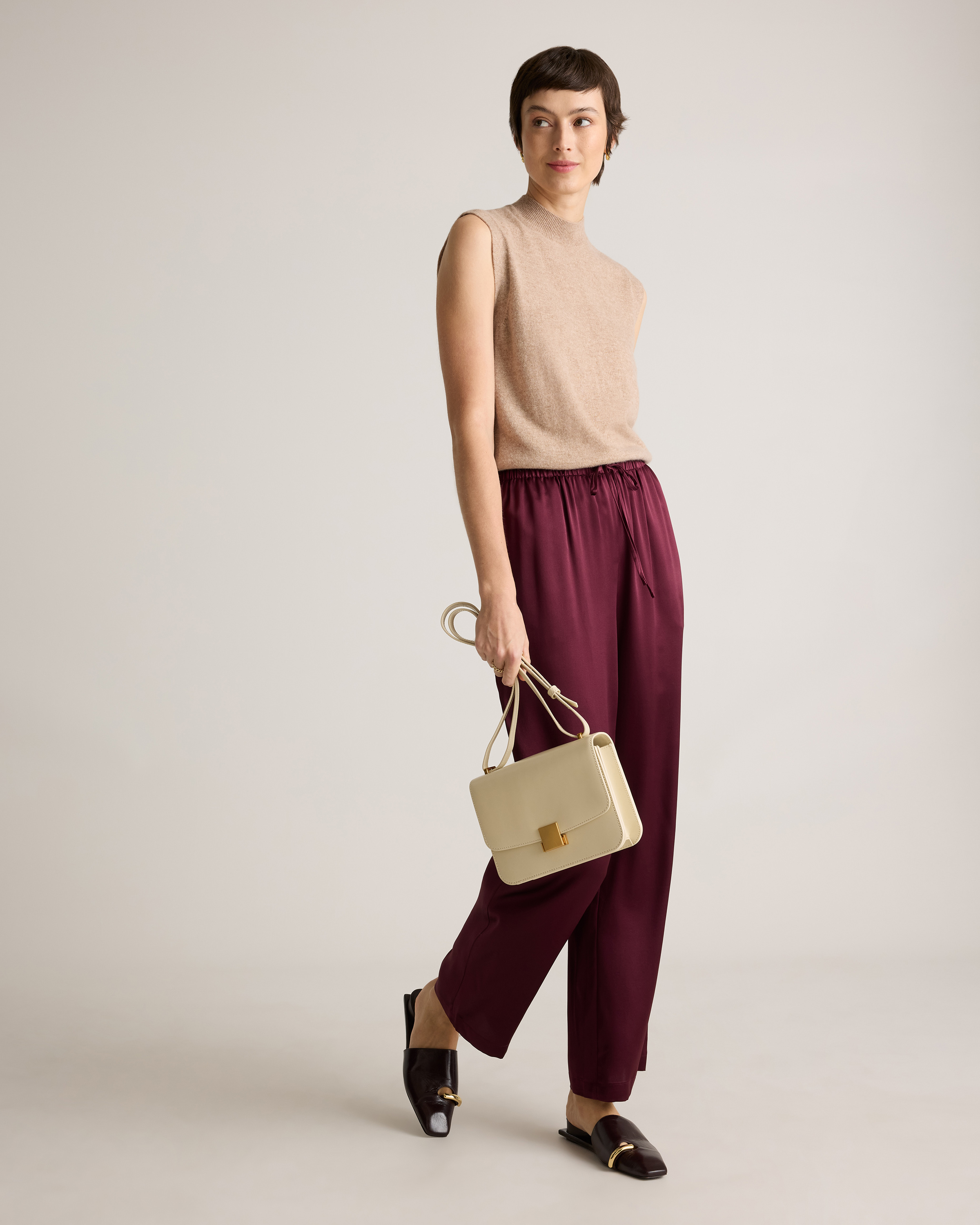 100% Washable Silk Drawstring Wide Leg Pants — Image 58