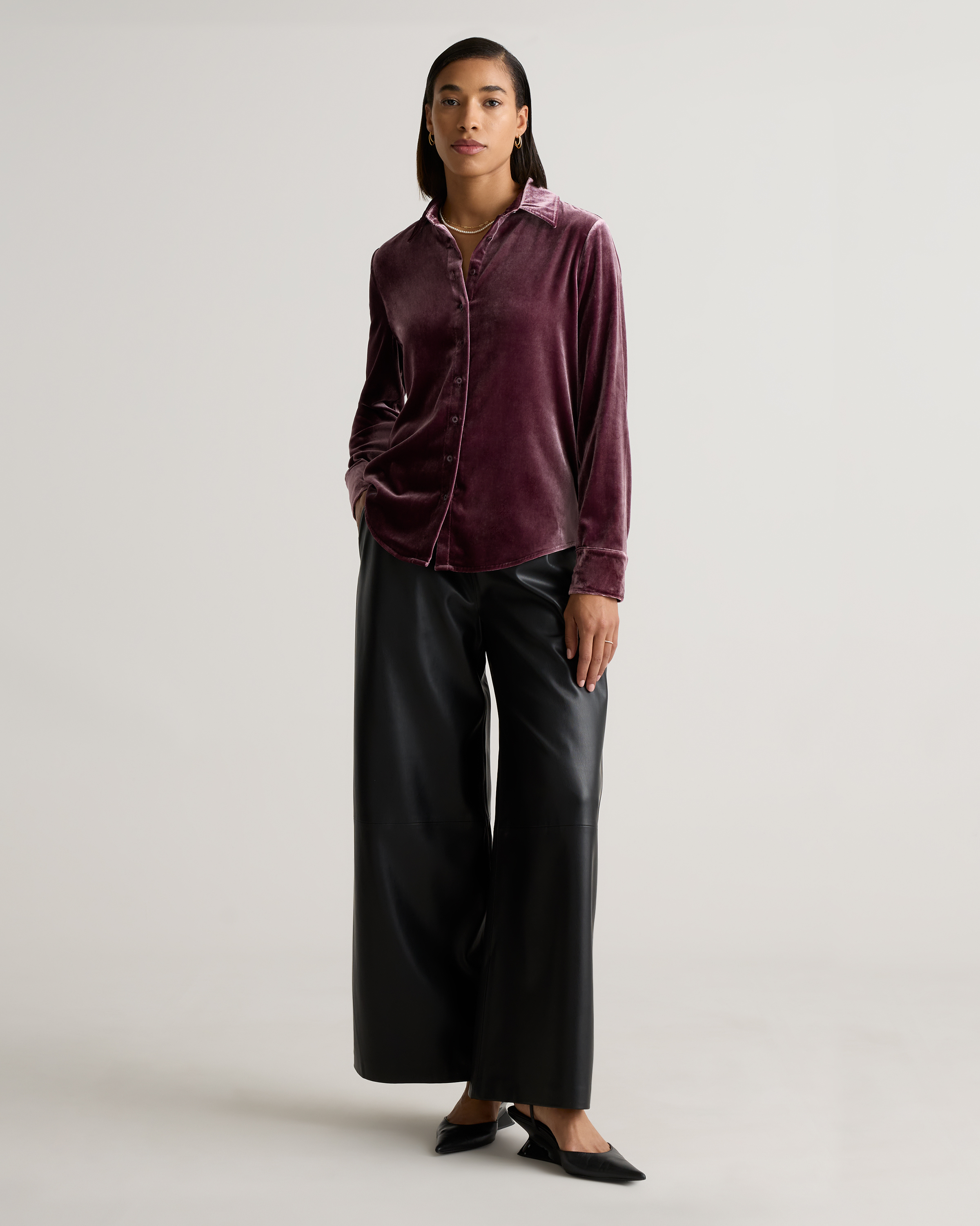 Stretch Silk Velvet Long Sleeve Shirt — Image 25