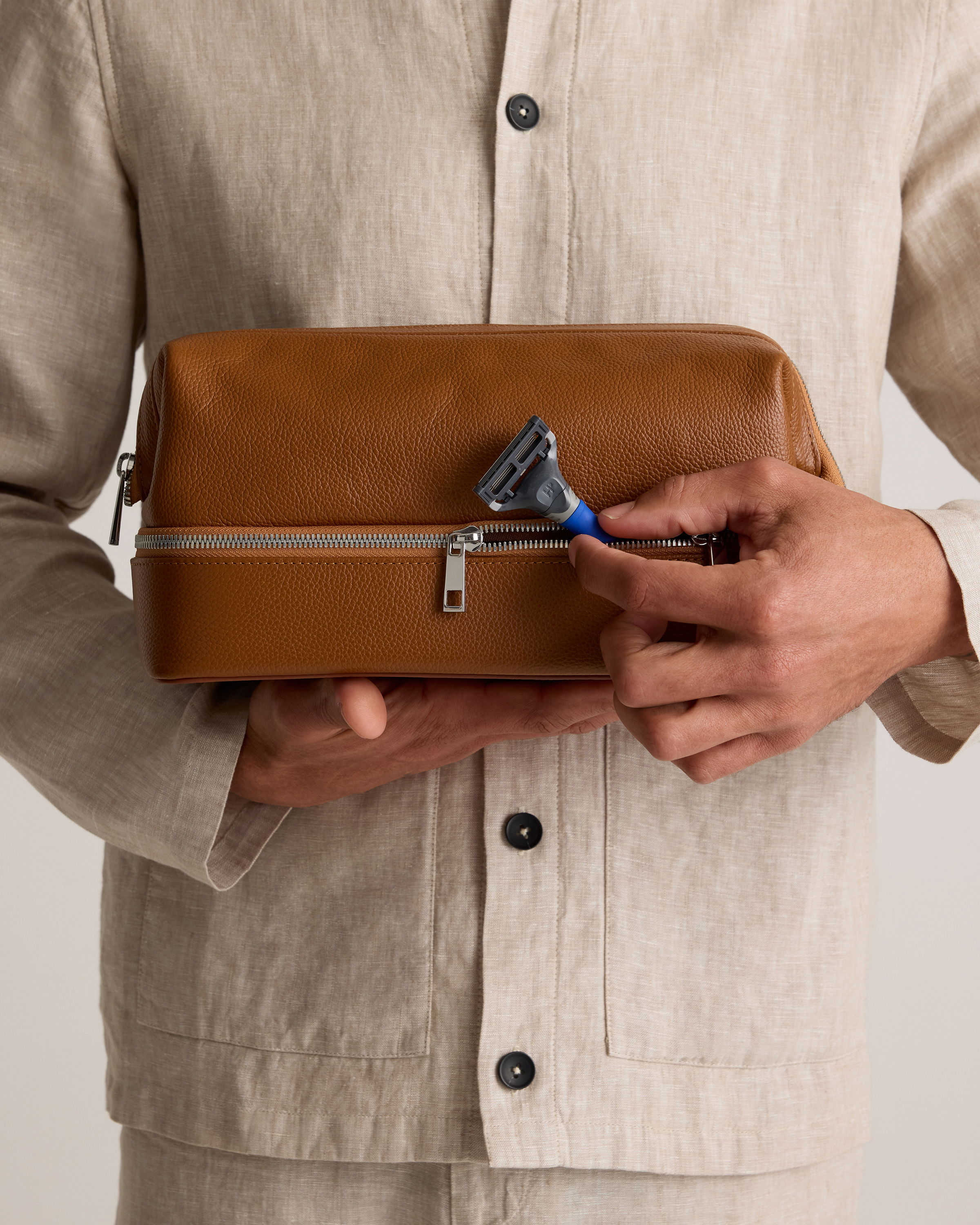 Italian Leather Dual Compartment Toiletry Bag — Image 5