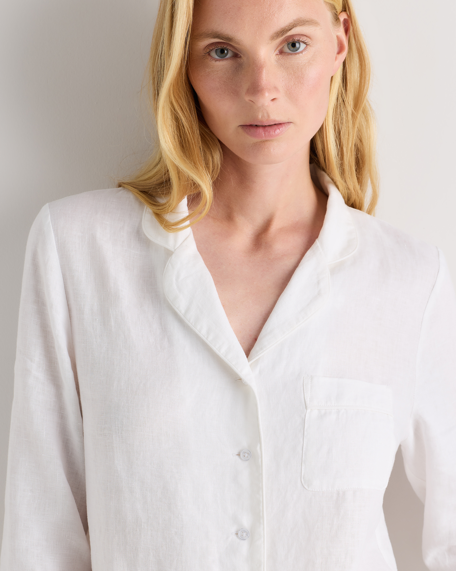 100% European Linen Long Sleeve Pajama Set with Piping — Image 24