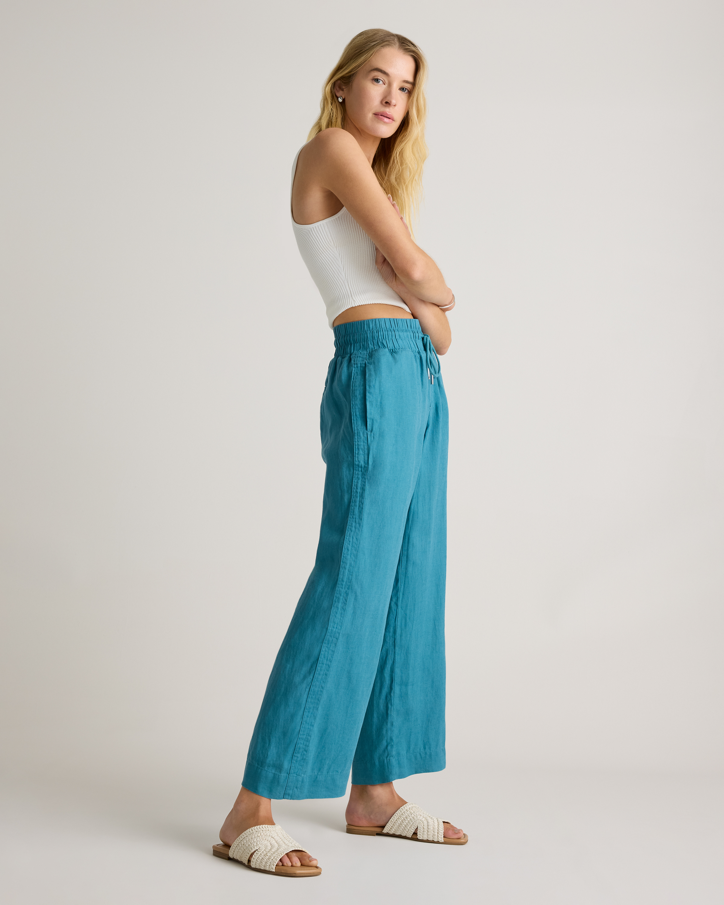 100% European Linen Wide Leg Pants — Image 35