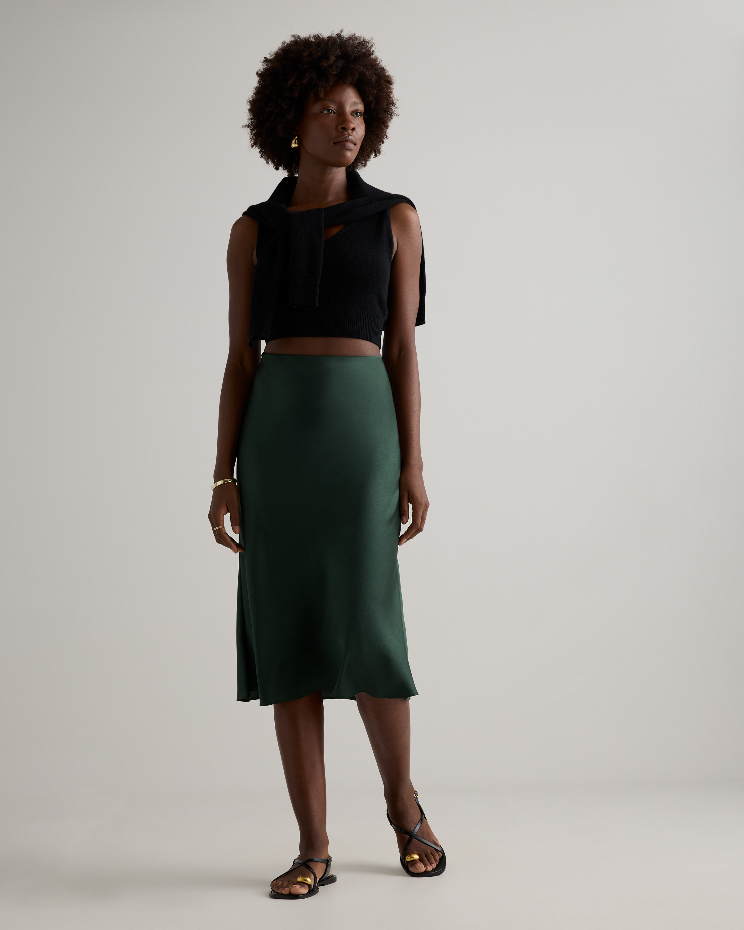 forest-green 100% Washable Silk Skirt — Image 29