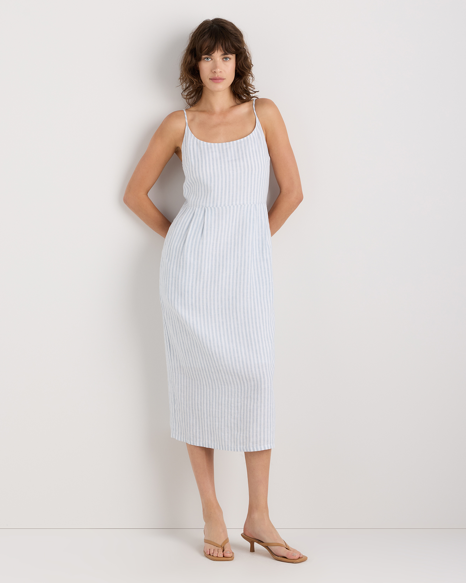 100% European Linen Scoop Neck Midi Dress — Image 46