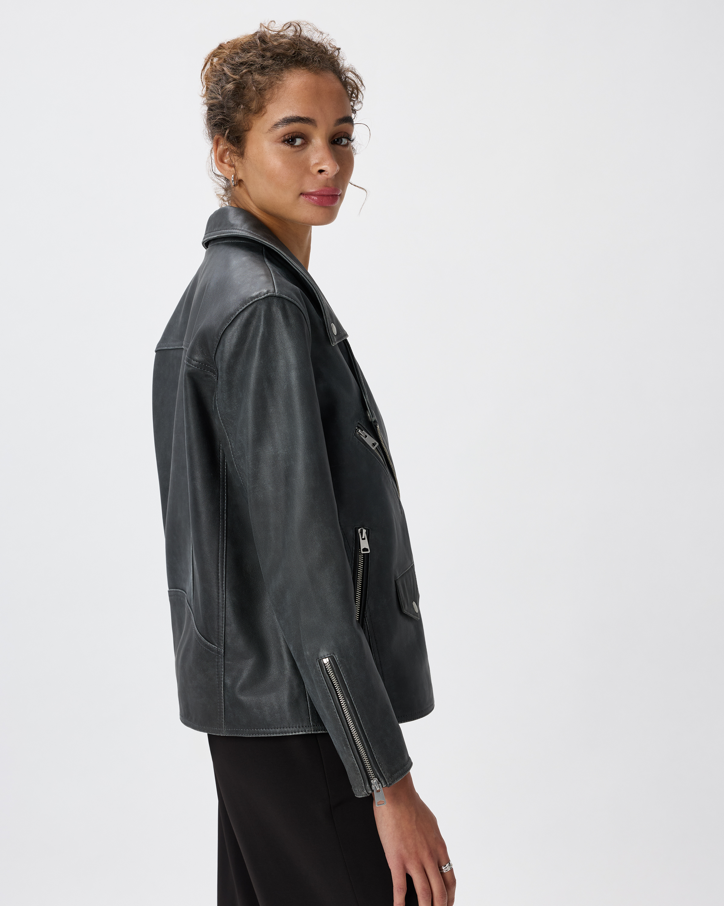 100% Leather Oversized Biker Jacket — Image 24
