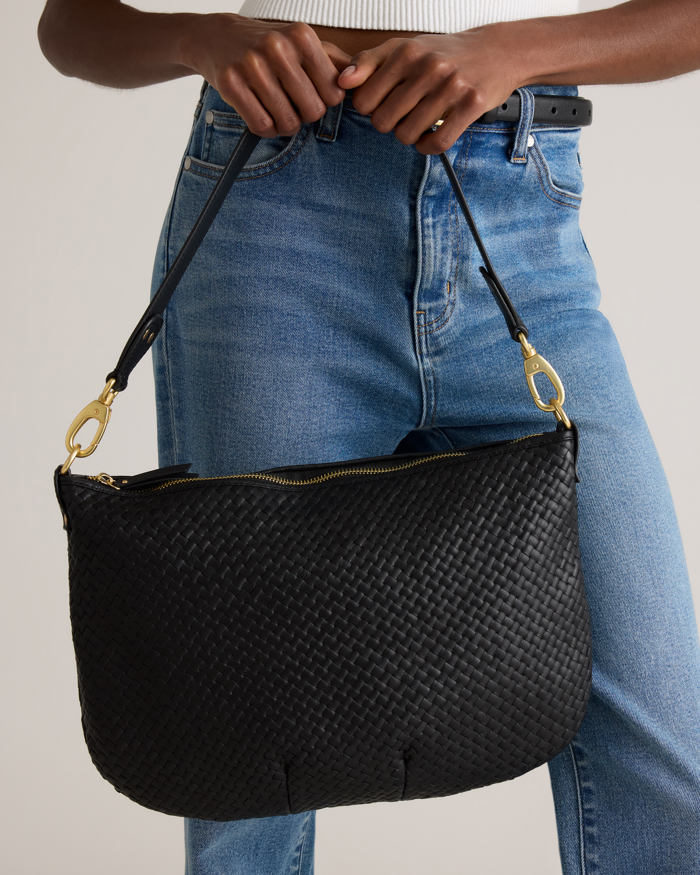 Italian Leather Convertible Crescent Handwoven Shoulder Bag — Image 3