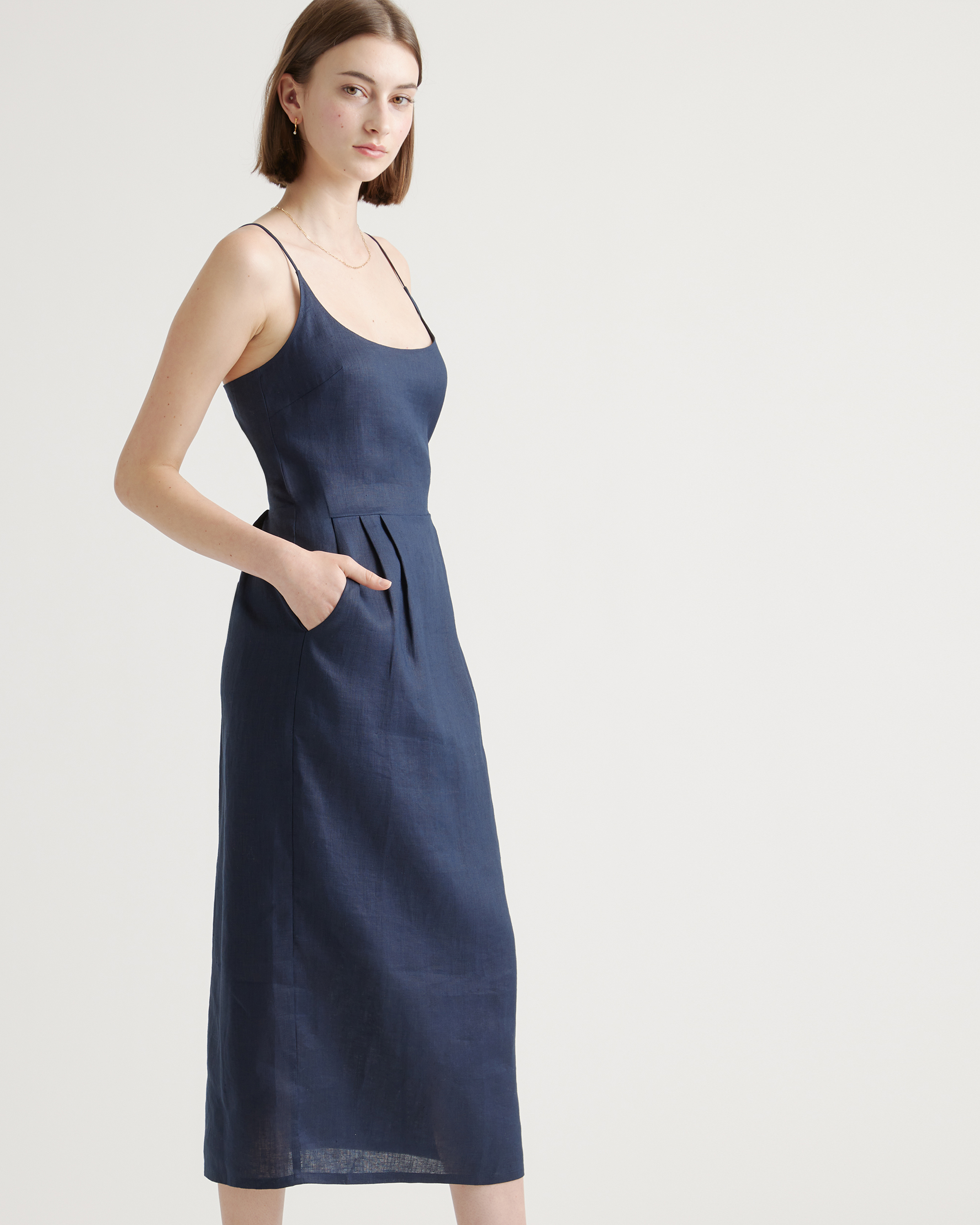 100% European Linen Scoop Neck Midi Dress — Image 34