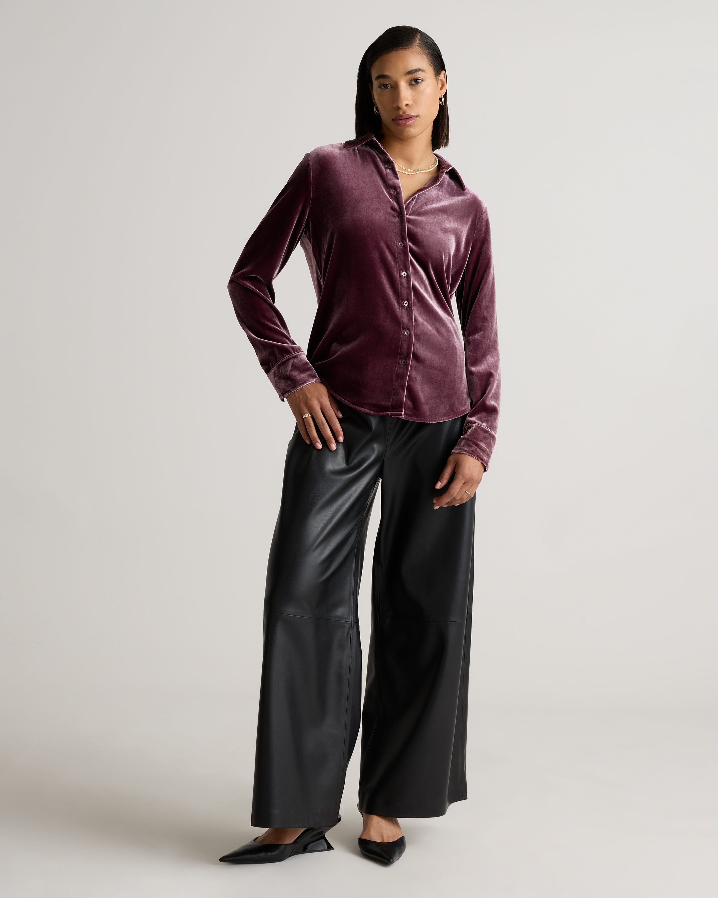 Stretch Silk Velvet Long Sleeve Shirt — Image 20