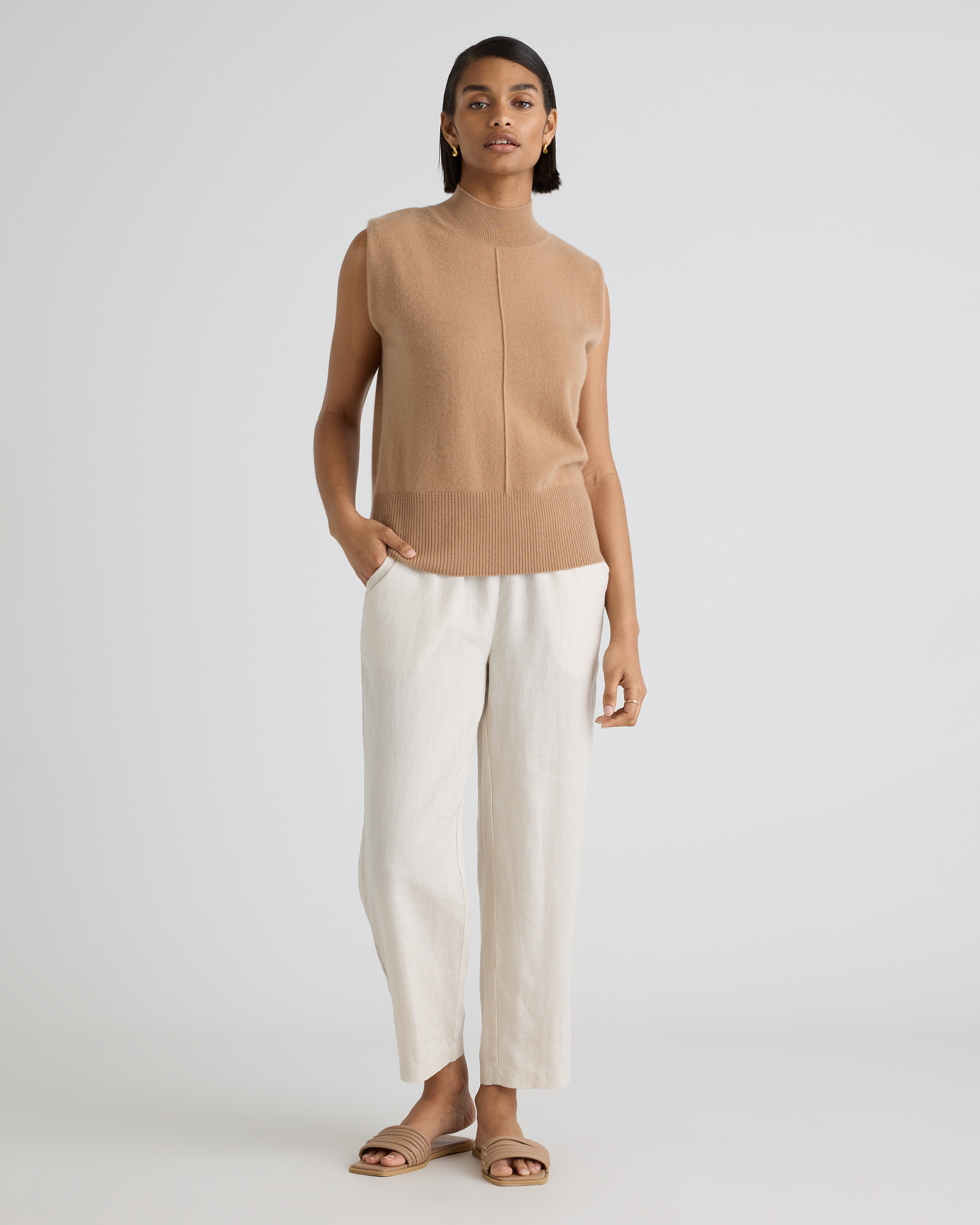 Mongolian Cashmere Padded-Shoulder Sweater Tank — Image 15