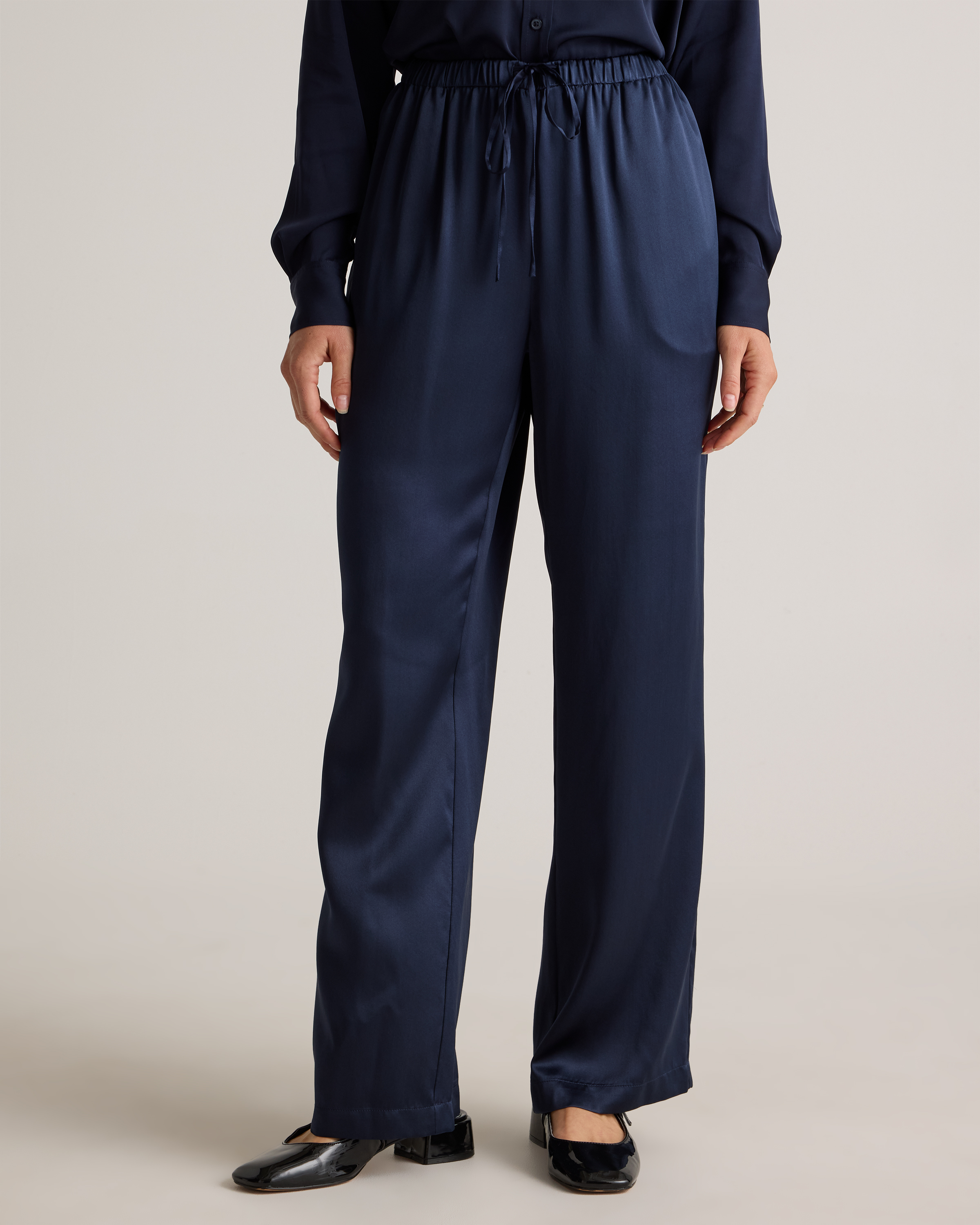 100% Washable Silk Drawstring Wide Leg Pants — Image 45