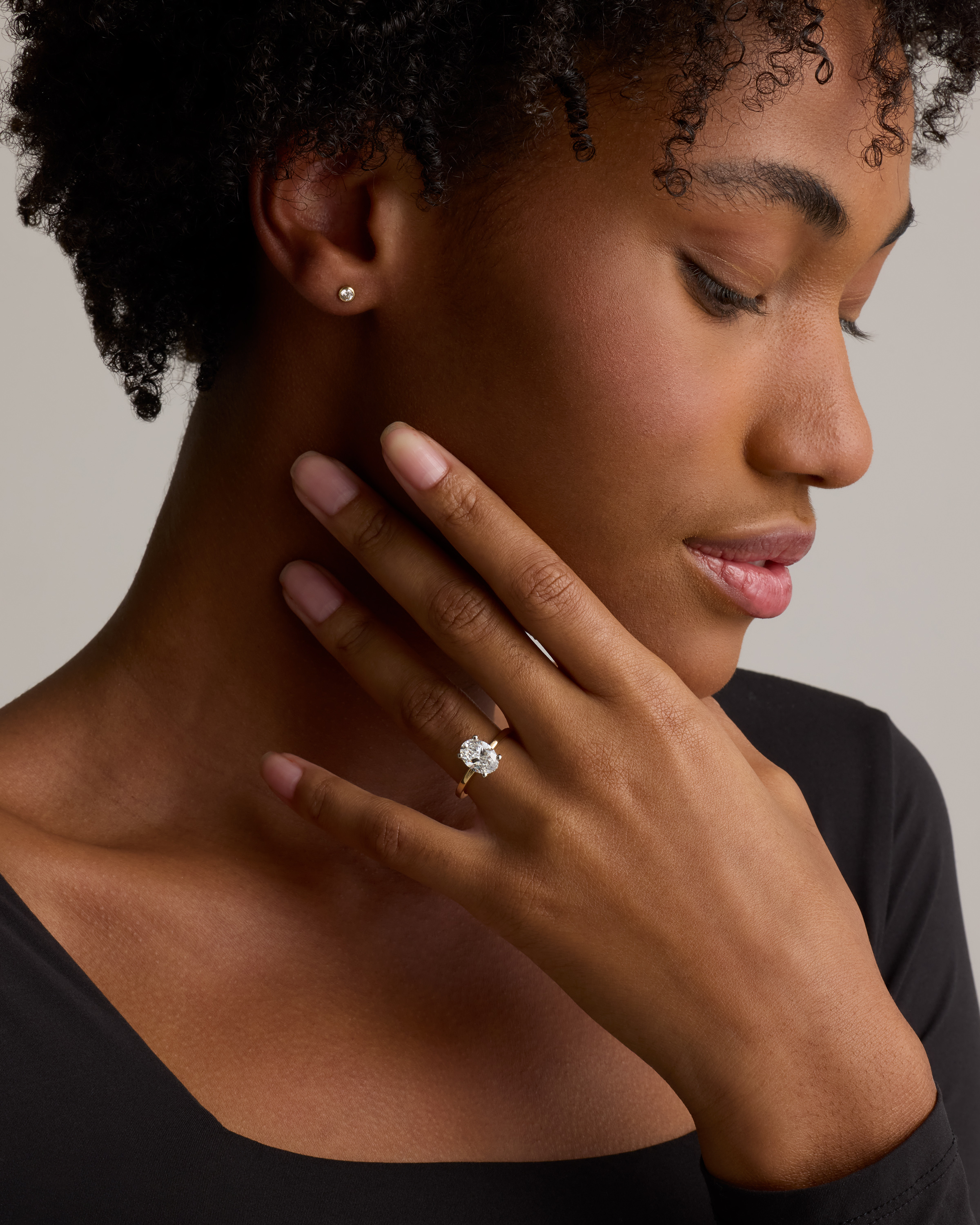 Lab Grown Diamond Oval Petite Hidden Halo Engagement Ring - 2ct — Image 4