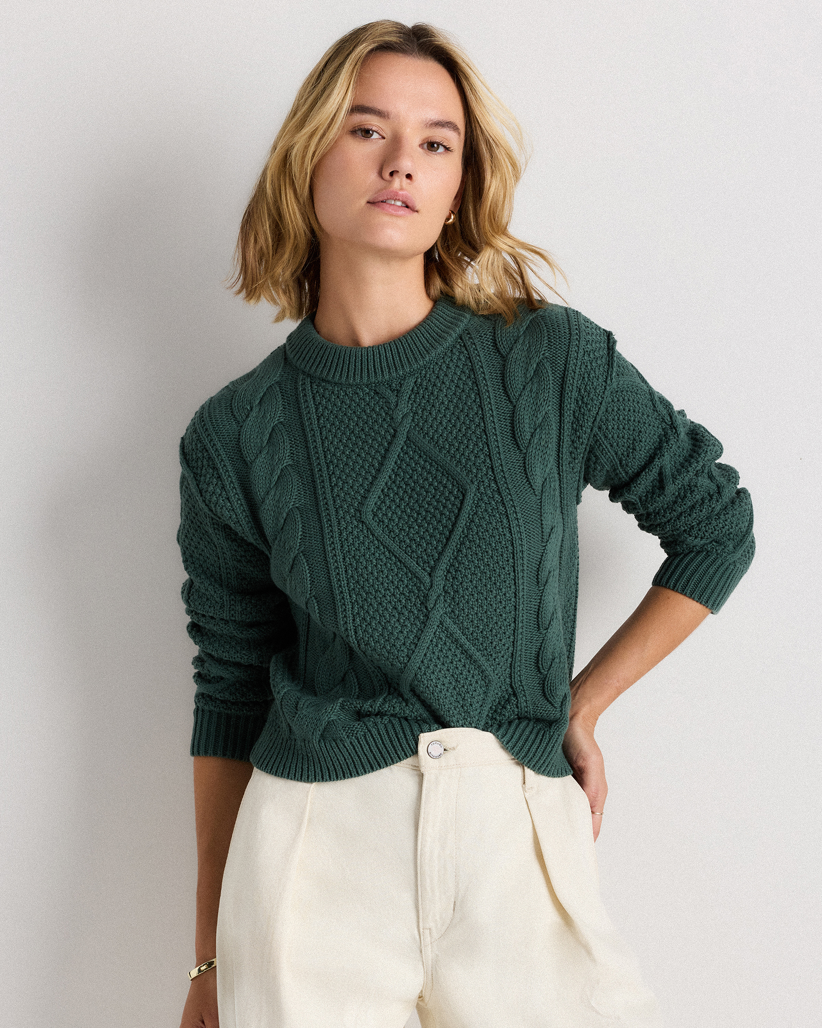 100% Organic Cotton Cropped Cable Crew Sweater — Image 13
