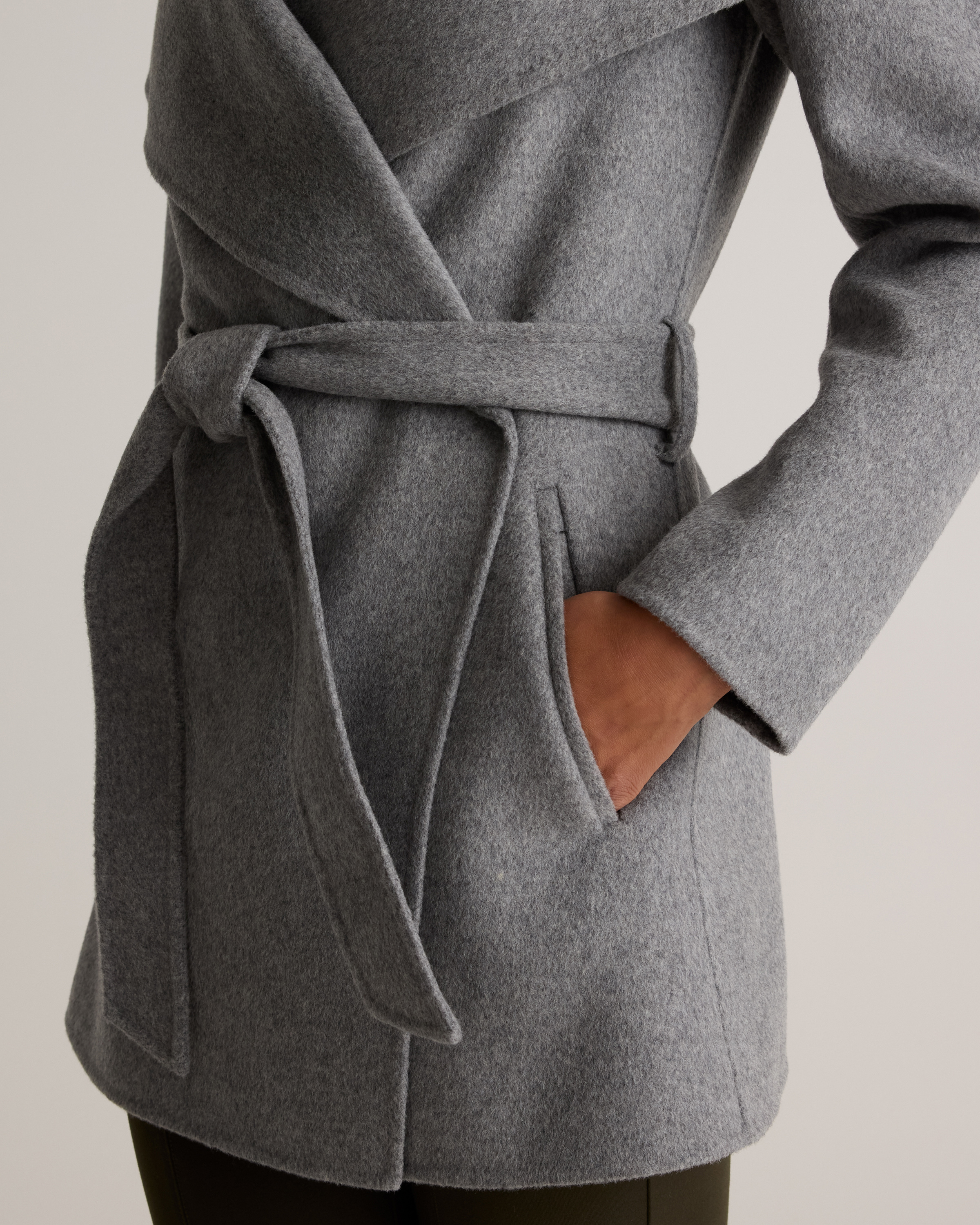 Double-Faced Merino Wool Draped Collar Short Wrap Coat — Image 3