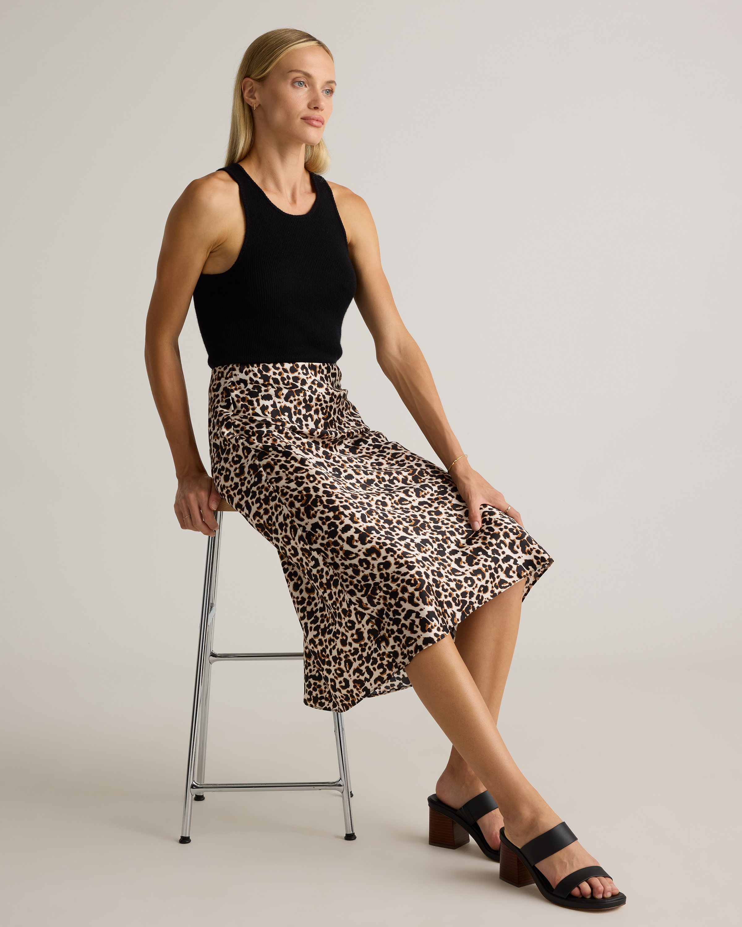 forest-green 100% Washable Silk Skirt — Image 48