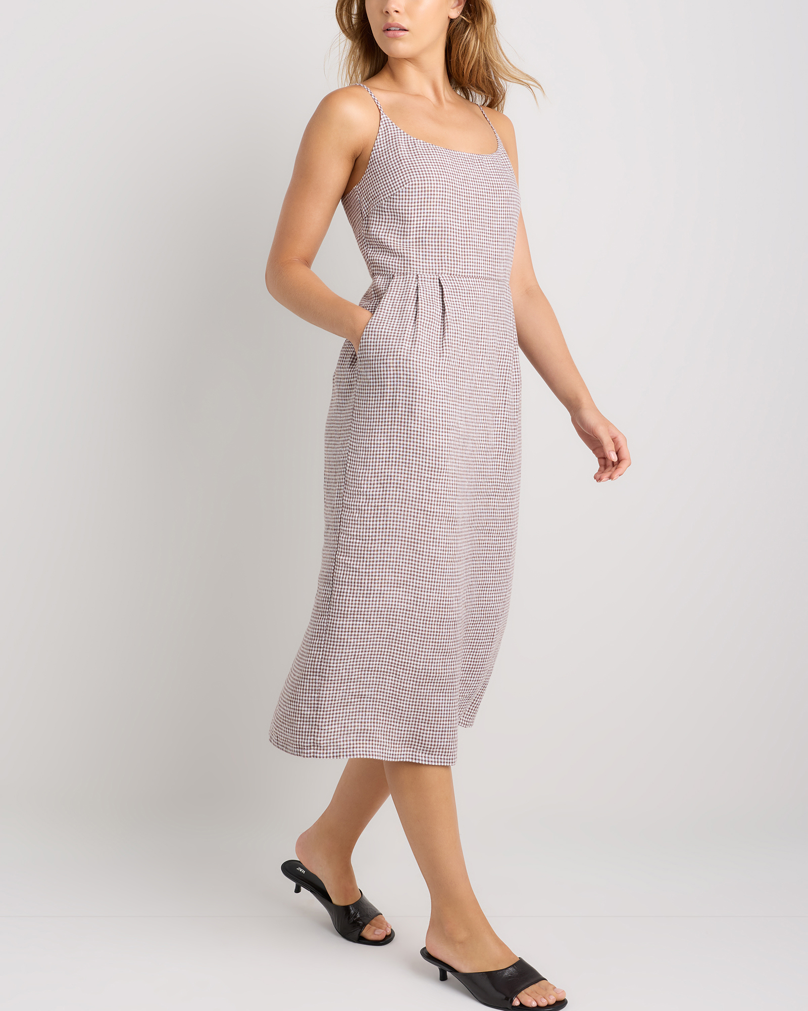 100% European Linen Scoop Neck Midi Dress — Image 49