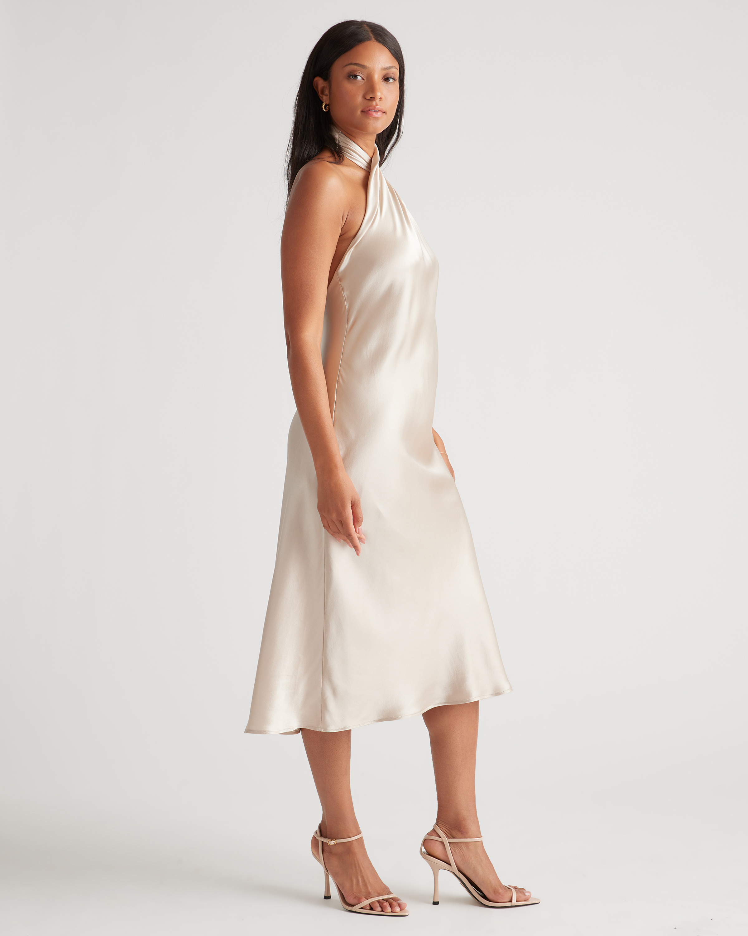 100% Washable Silk Twist Halter Midi Dress — Image 10