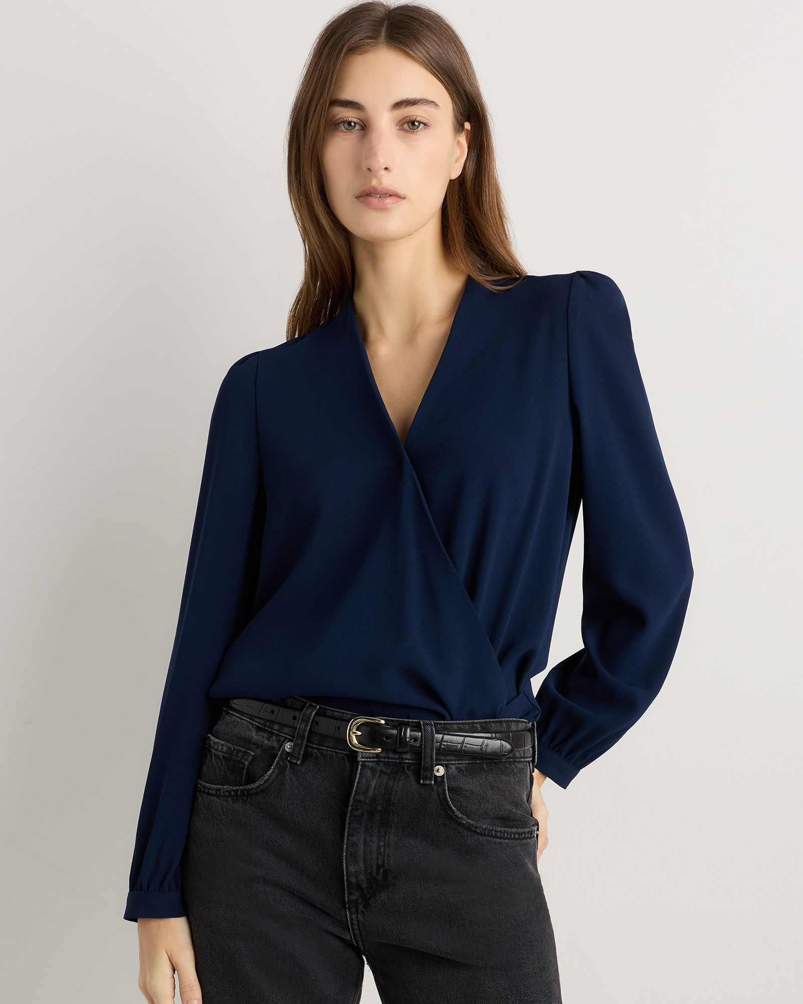 Fluid Crepe Surplice Long Sleeve Blouse — Image 7