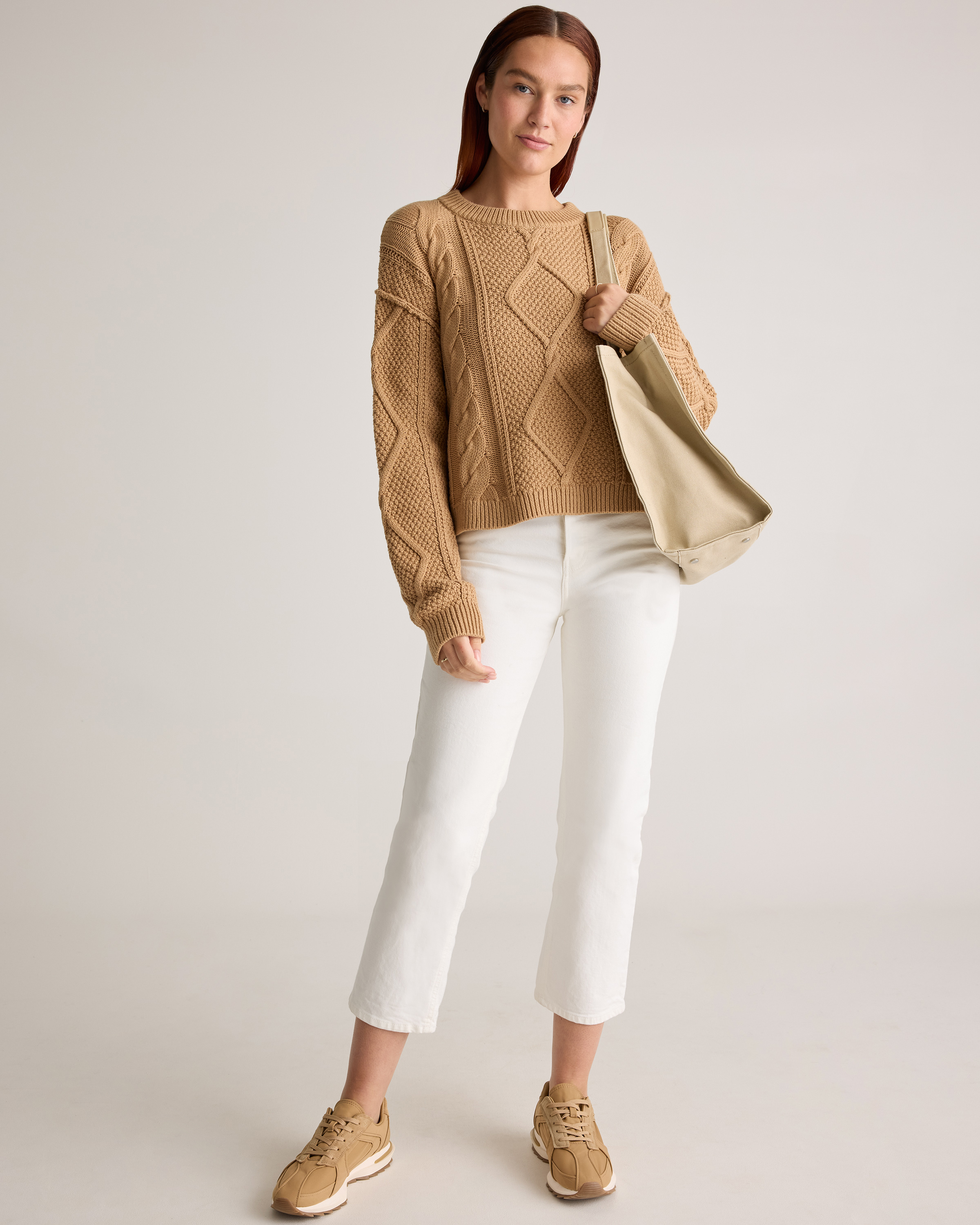 100% Organic Cotton Cropped Cable Crew Sweater — Image 19