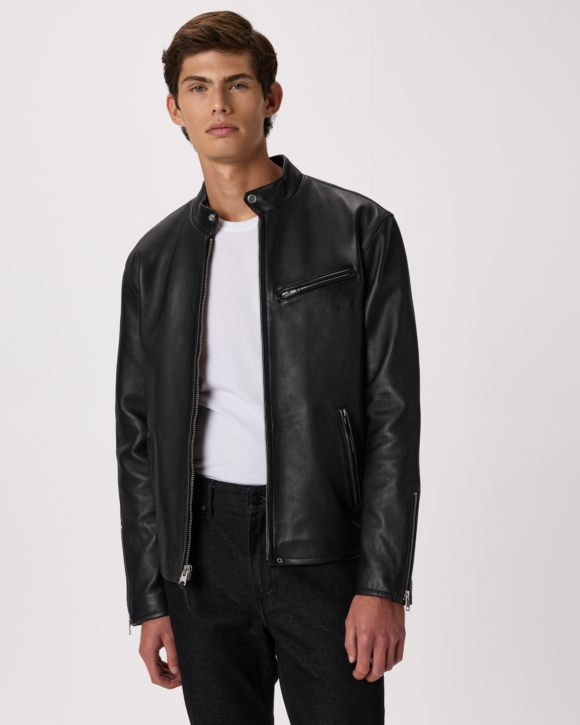 100% Leather Café Racer Jacket — Image 11