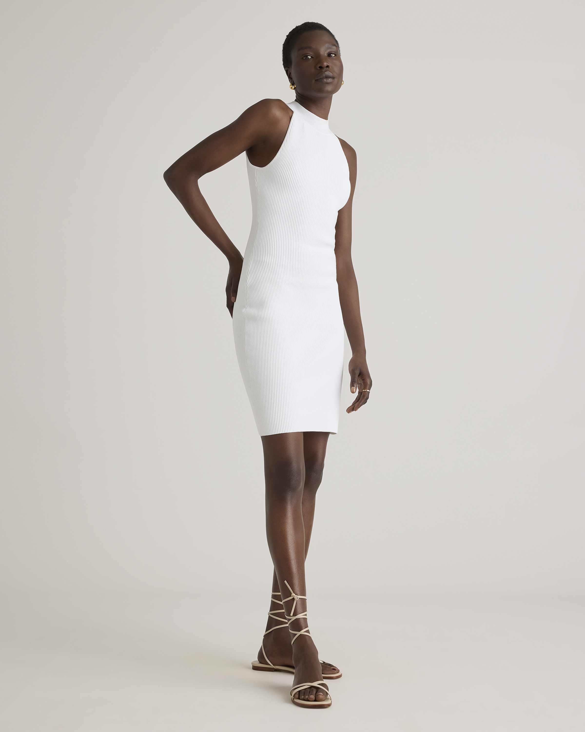 High Neck Ribbed Knit Mini Dress — Image 15