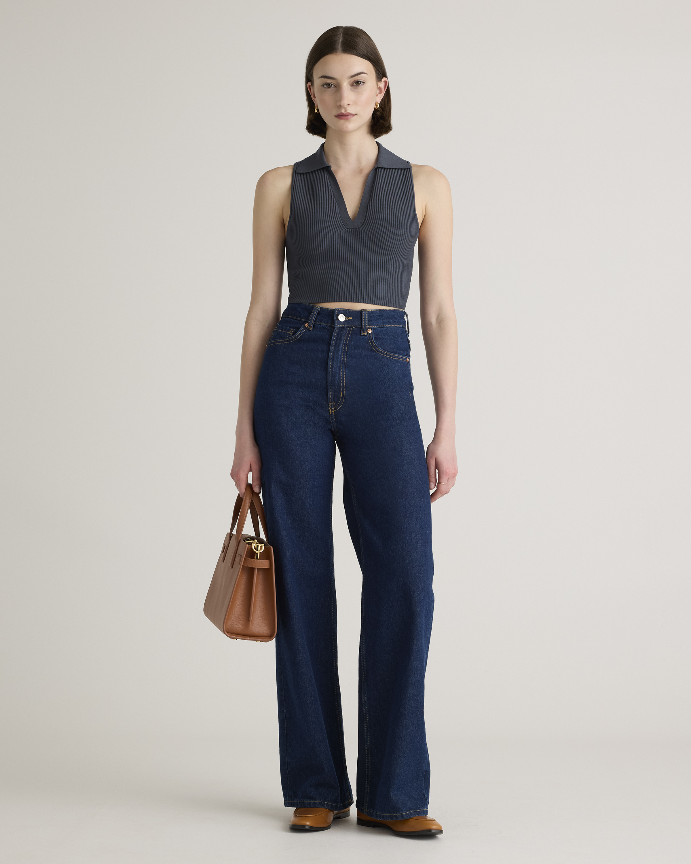 Cropped Polo Ribbed Knit Tank — Image 5