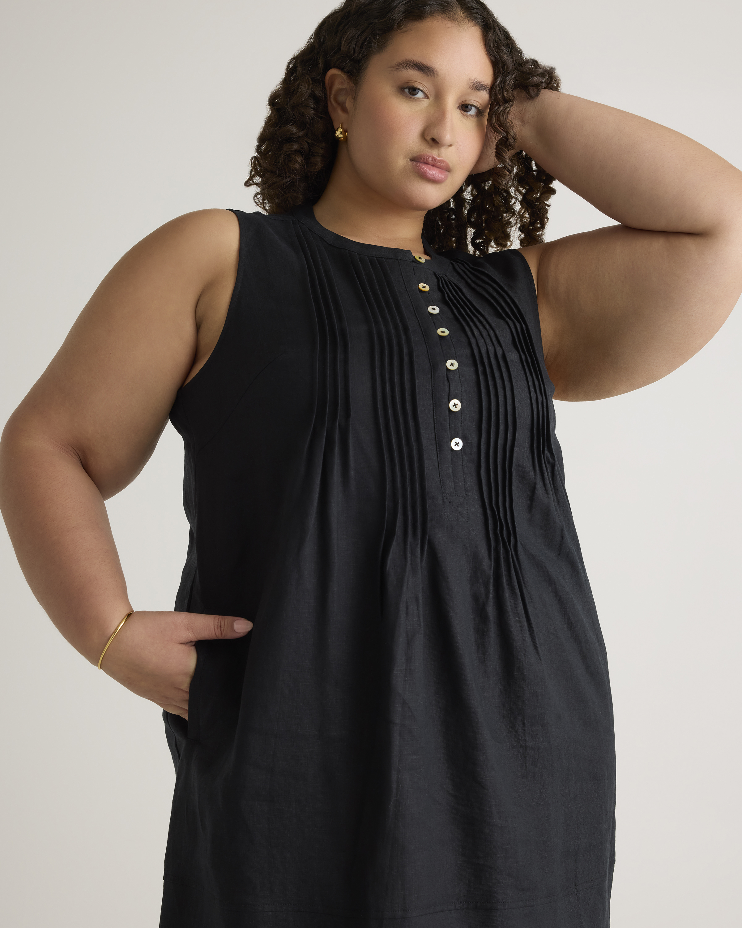 100% European Linen Sleeveless Swing Dress — Image 10