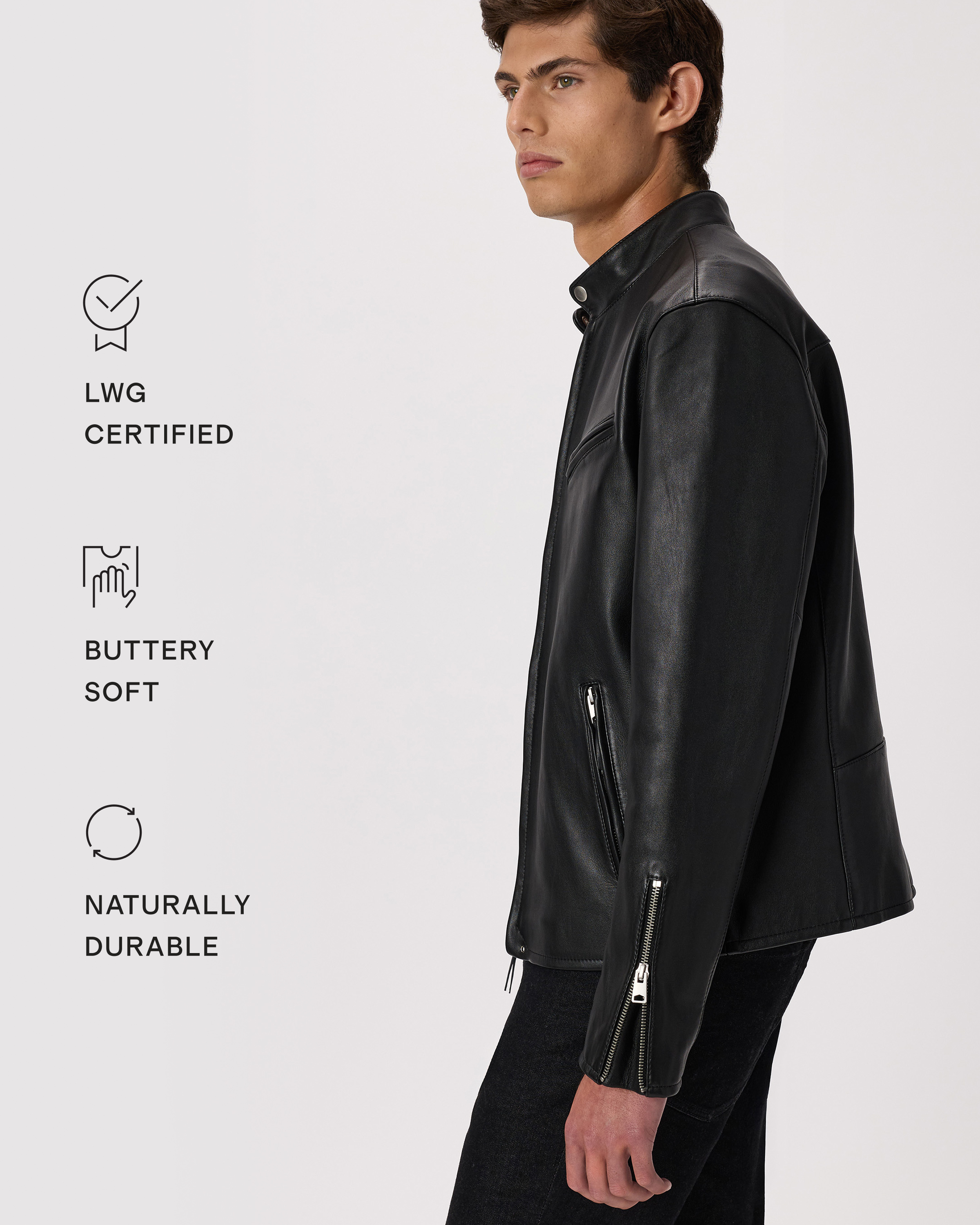 100% Leather Café Racer Jacket — Image 13