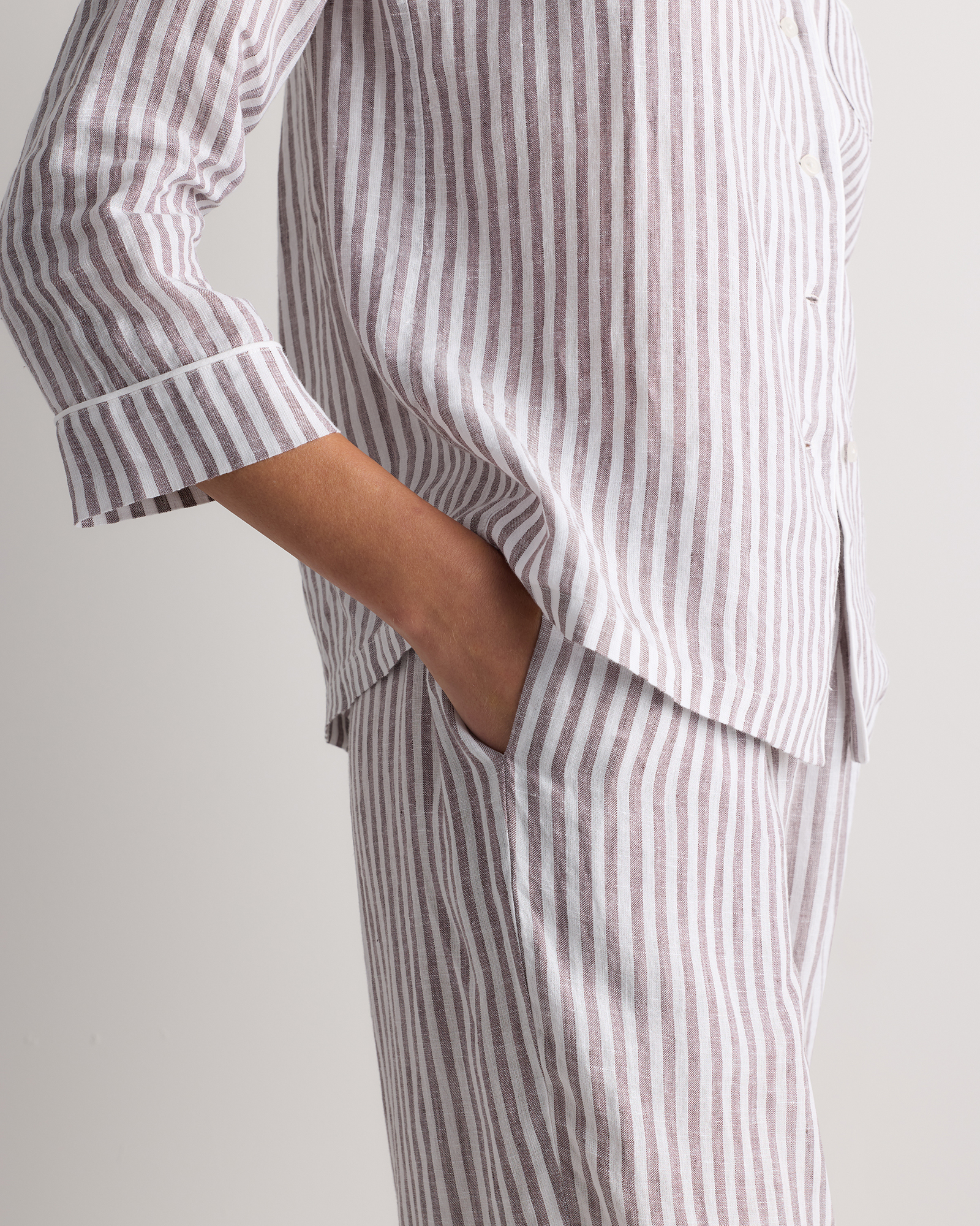 100% European Linen Long Sleeve Pajama Set with Piping — Image 17