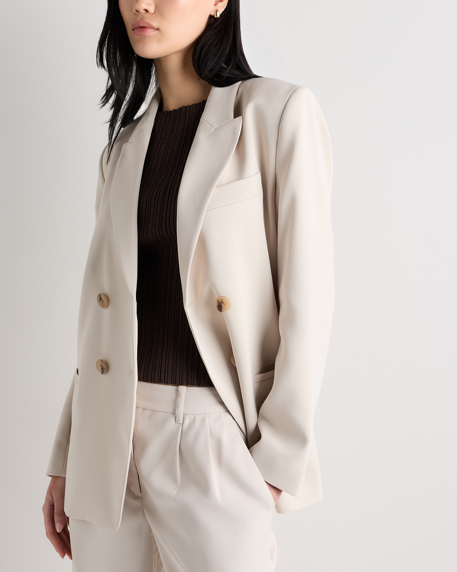 Stretch Crepe Relaxed Double-Breasted Blazer — Image 31