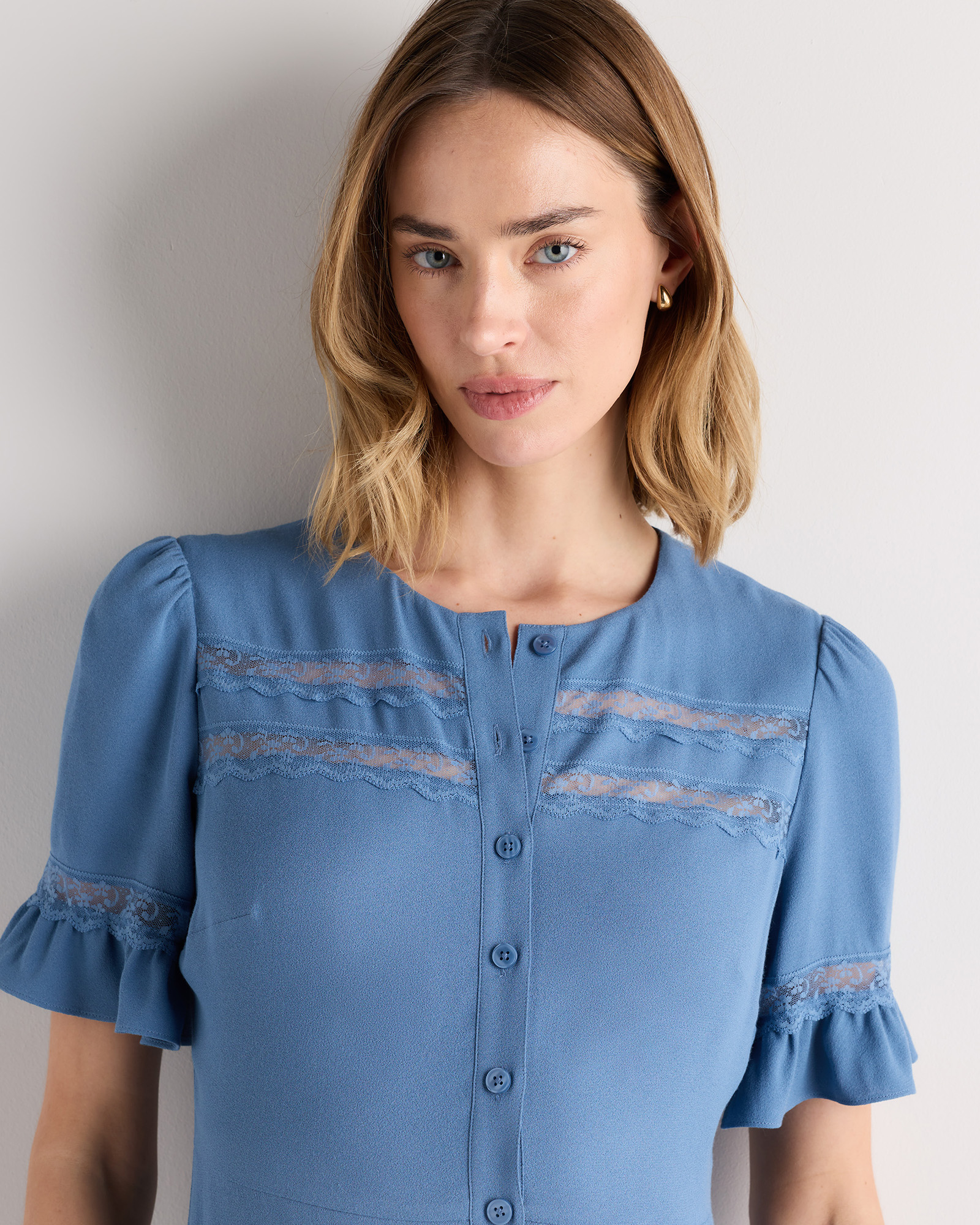 Lightweight Crepe Lace Inset Midi Dress — Image 7