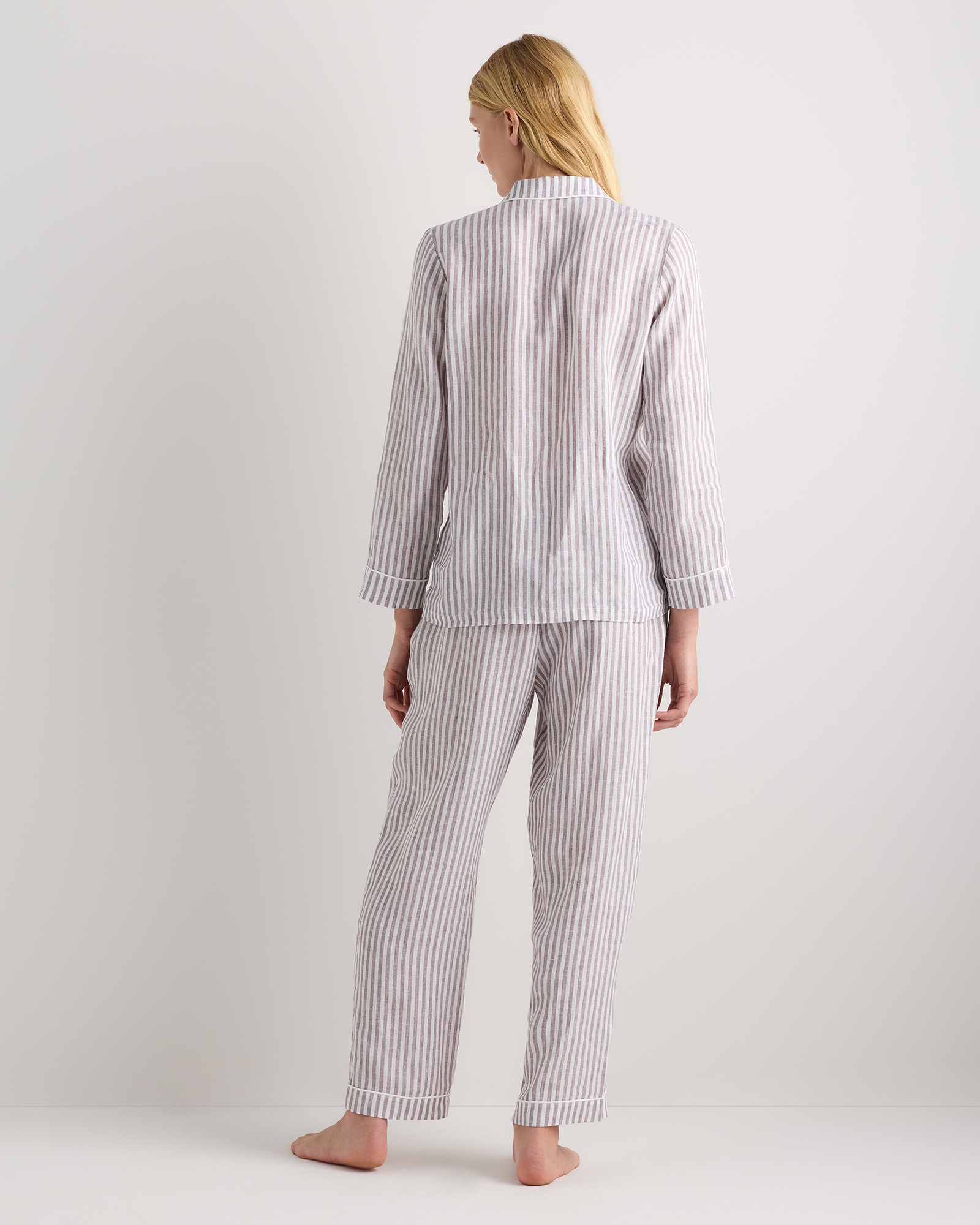 100% European Linen Long Sleeve Pajama Set with Piping — Image 36