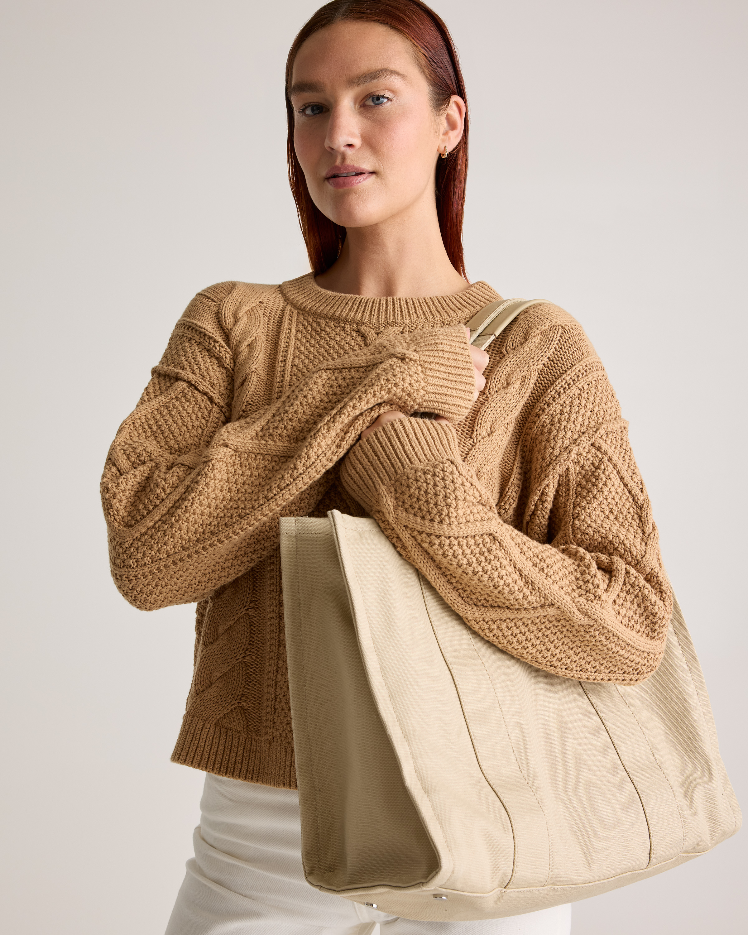 100% Organic Cotton Cropped Cable Crew Sweater — Image 3