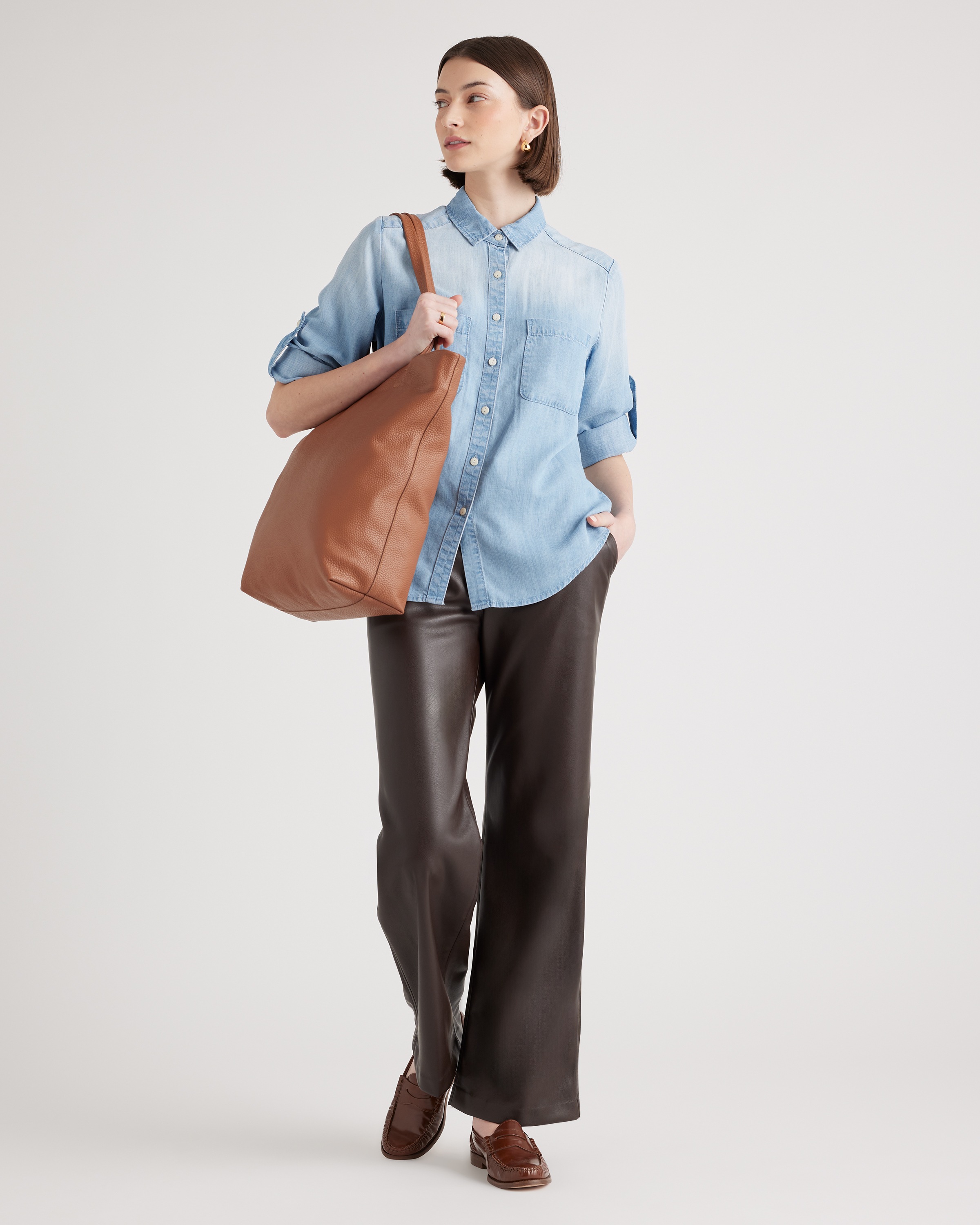 Italian Leather Tall Zip Top Tote — Image 4