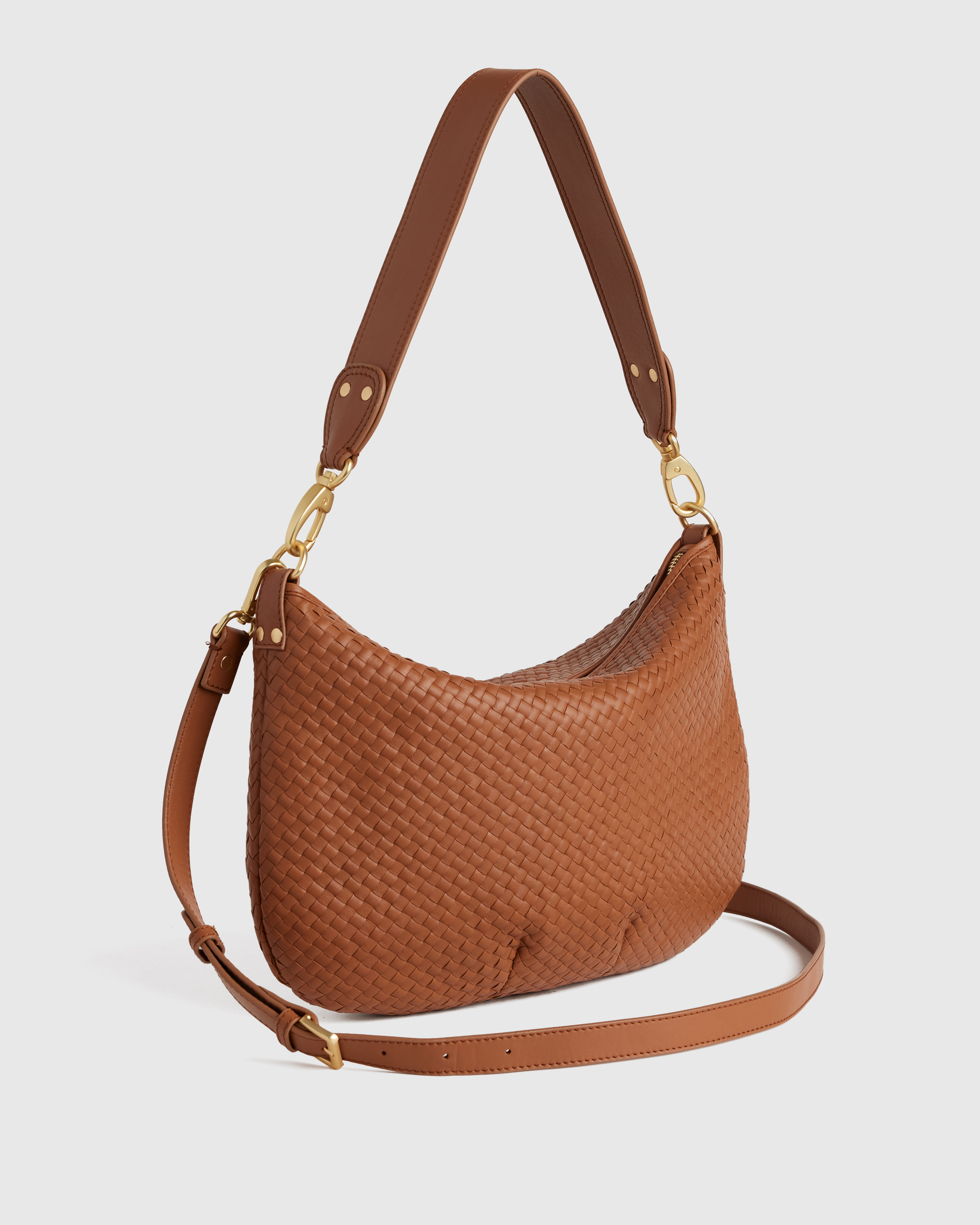 Italian Leather Convertible Crescent Handwoven Shoulder Bag — Image 29