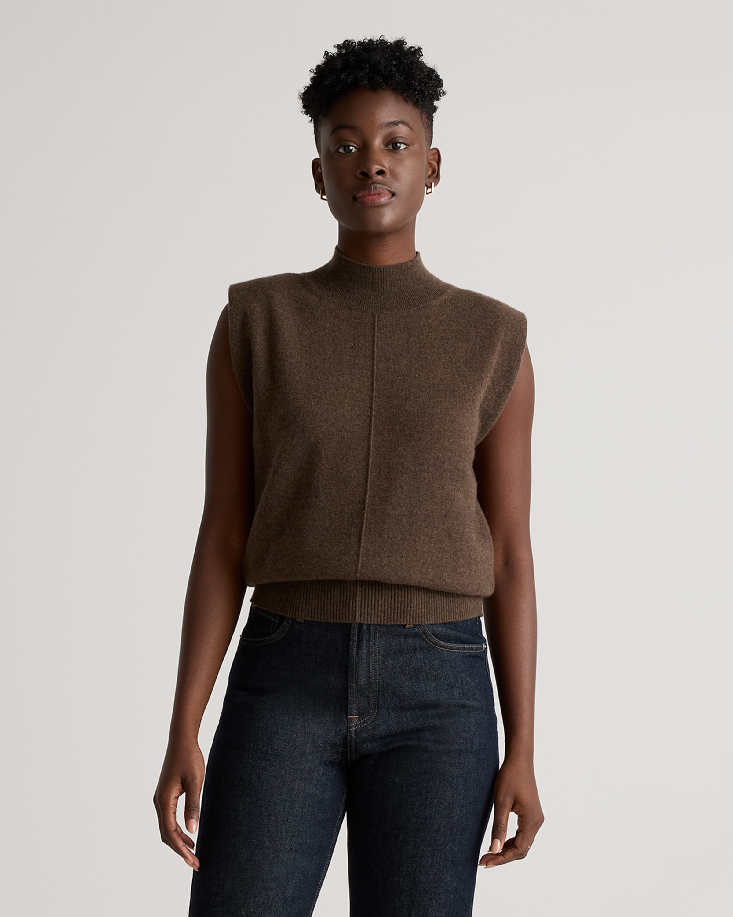 Mongolian Cashmere Padded-Shoulder Sweater Tank — Image 12