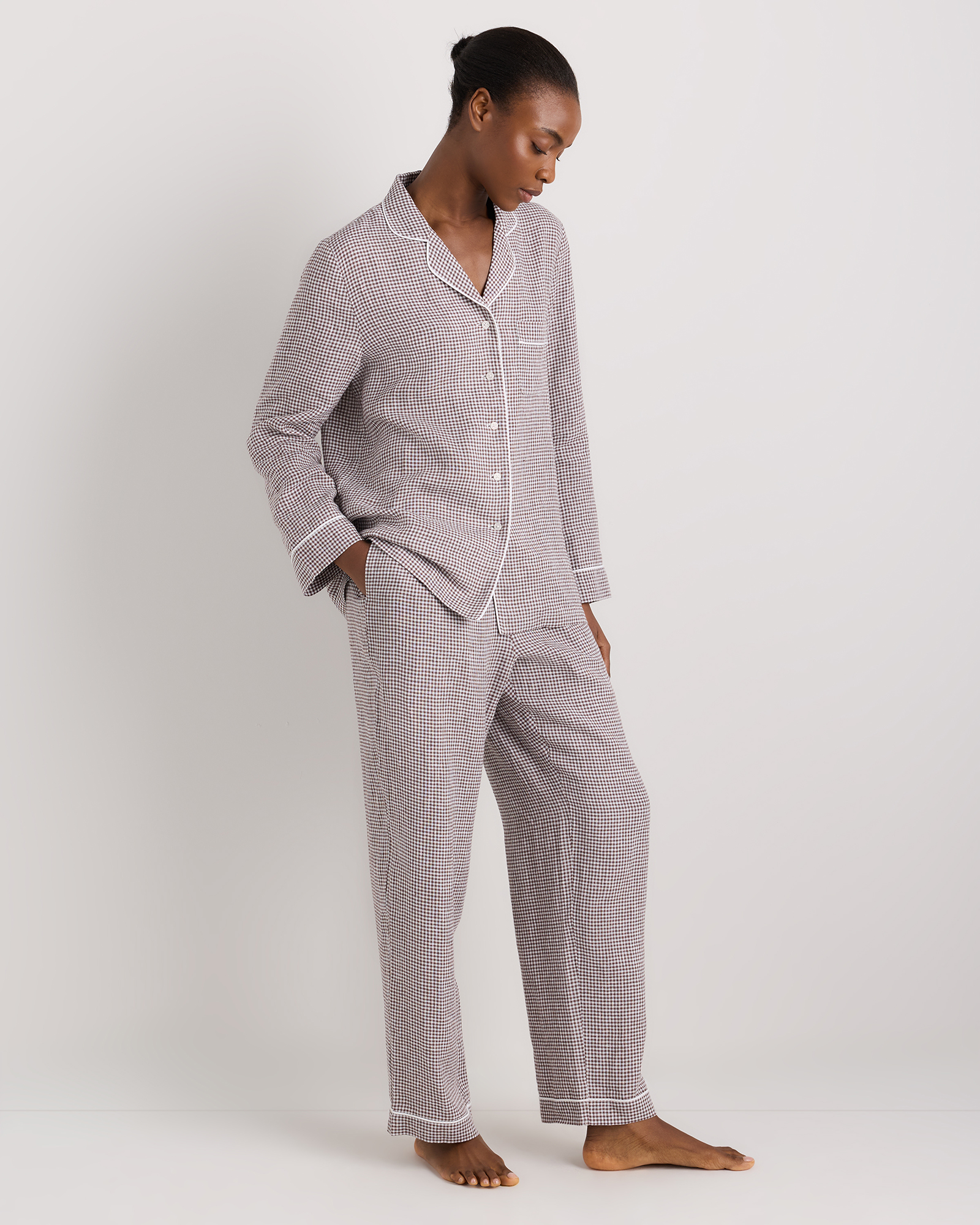 100% European Linen Long Sleeve Pajama Set with Piping — Image 39