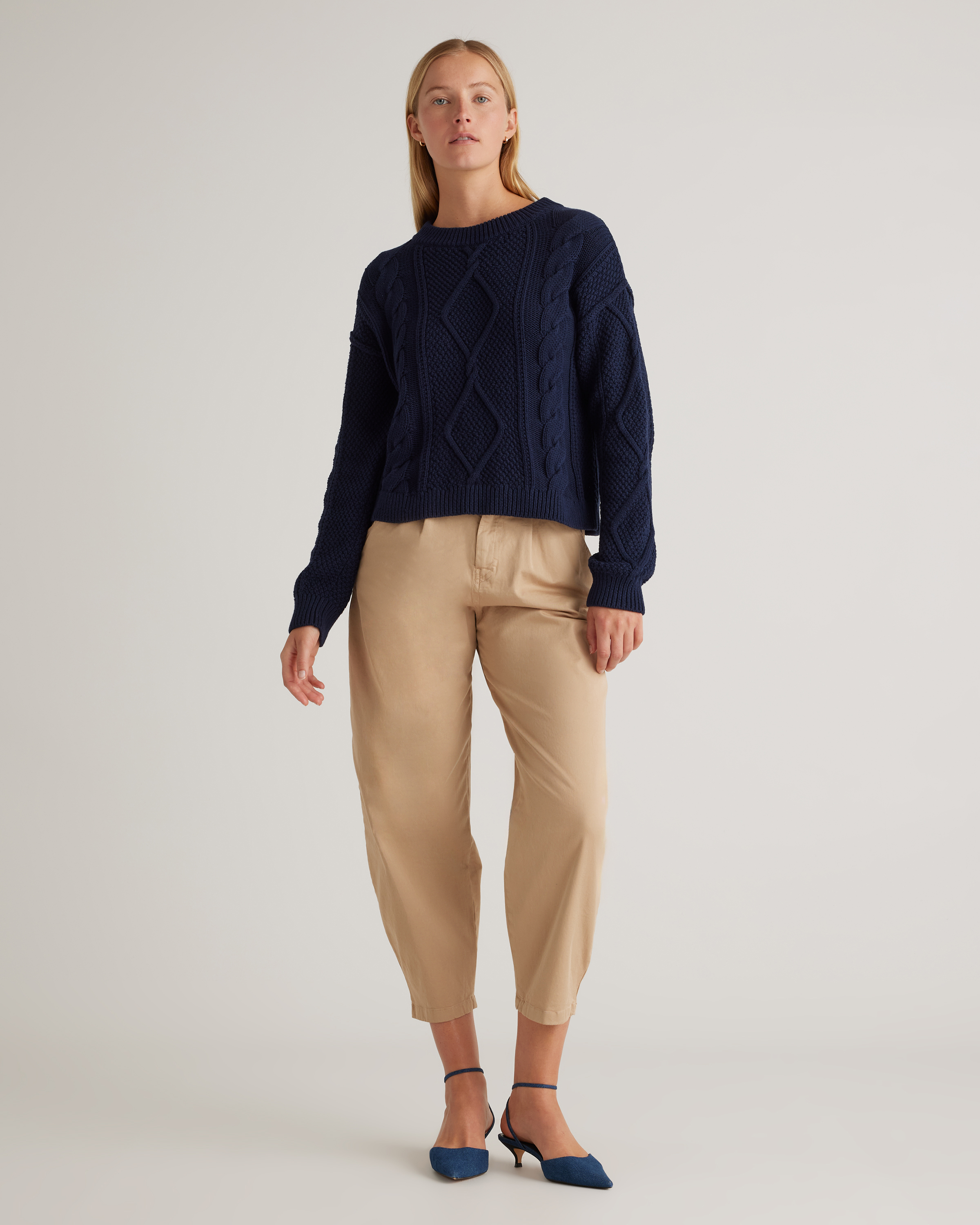 100% Organic Cotton Cropped Cable Crew Sweater — Image 20