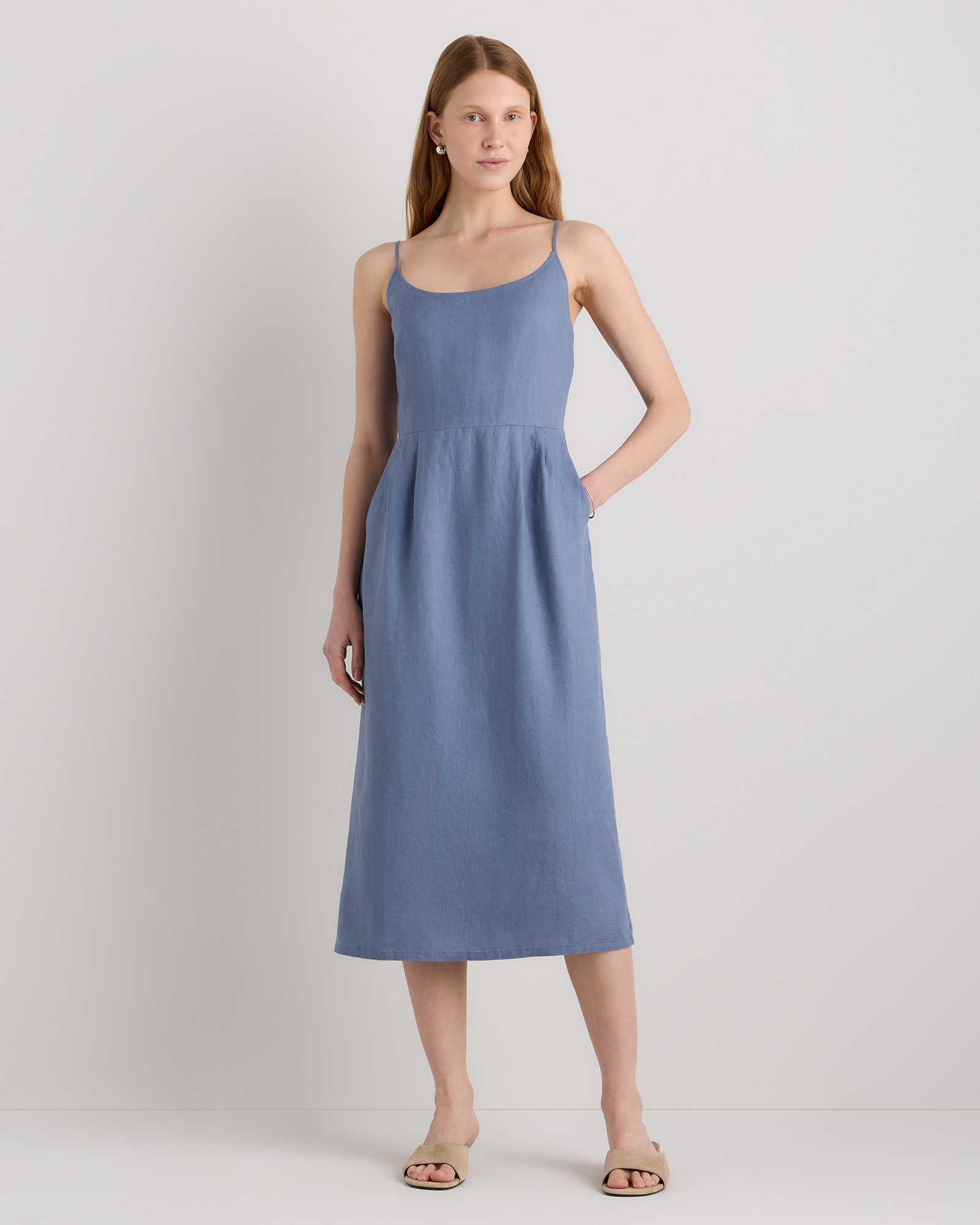 100% European Linen Scoop Neck Midi Dress — Image 60