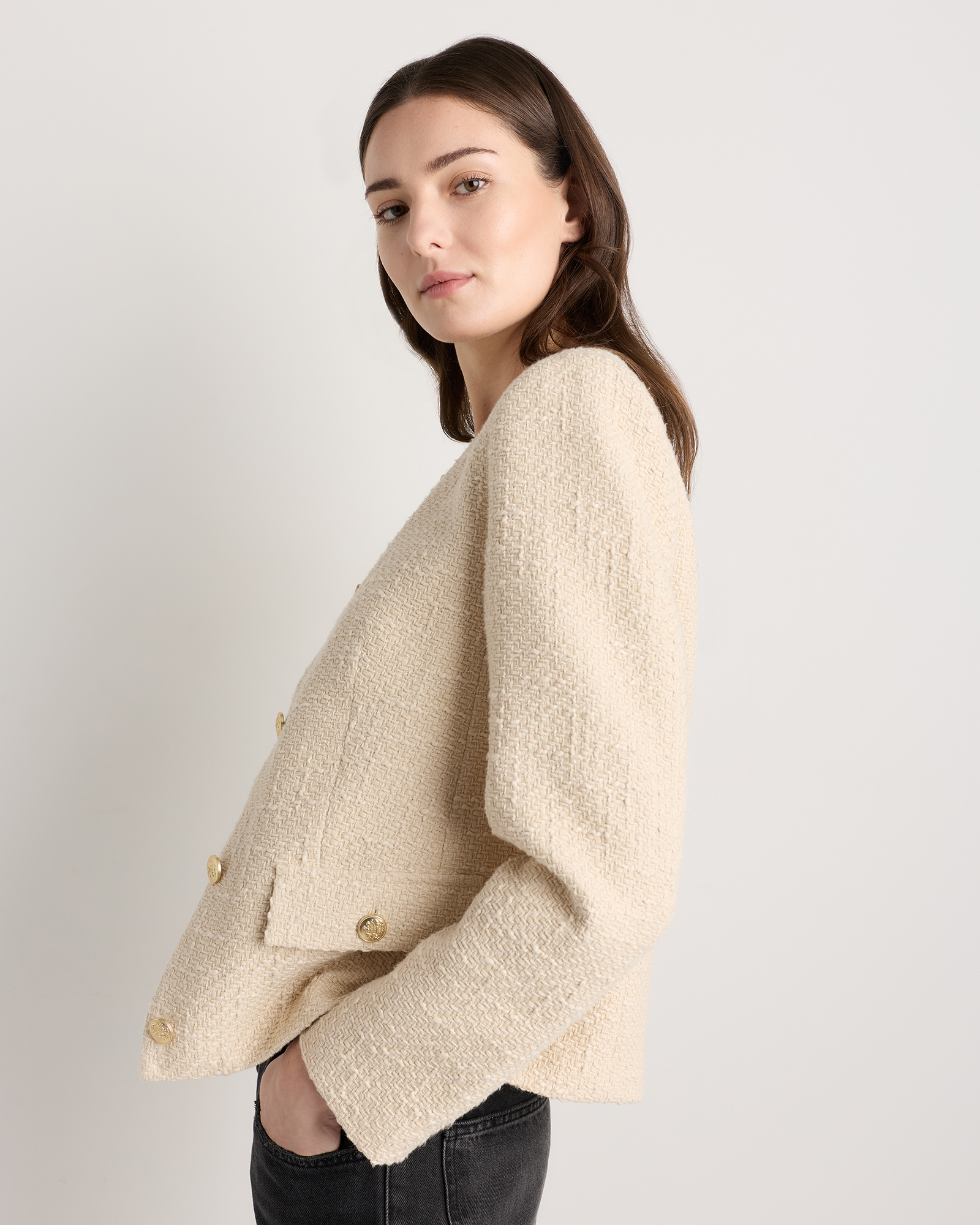 Tweed Collarless Jacket — Image 11