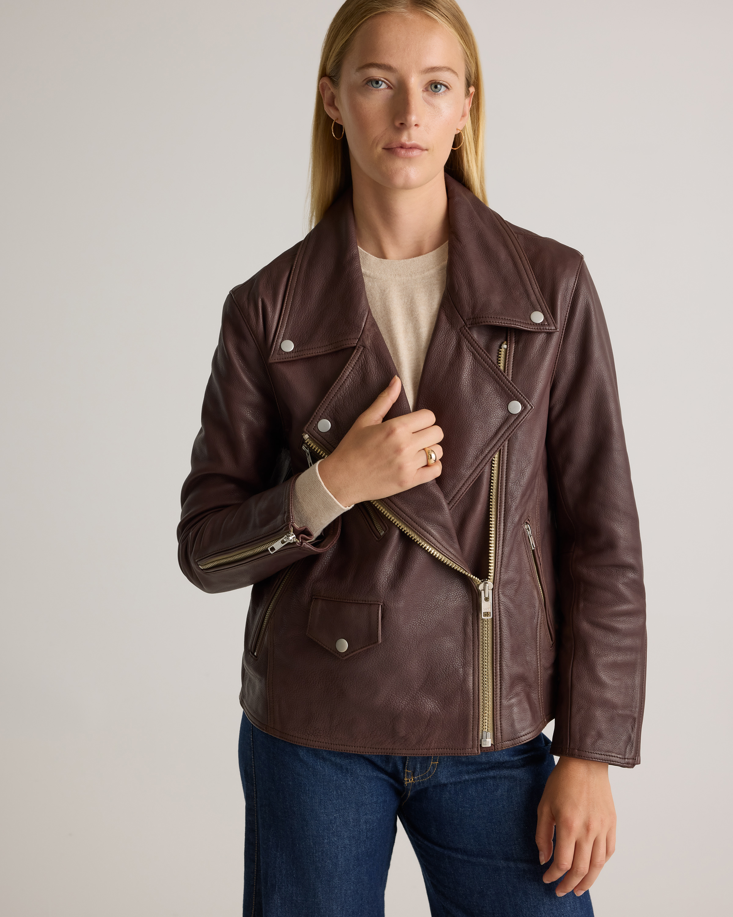 100% Leather Oversized Biker Jacket — Image 25