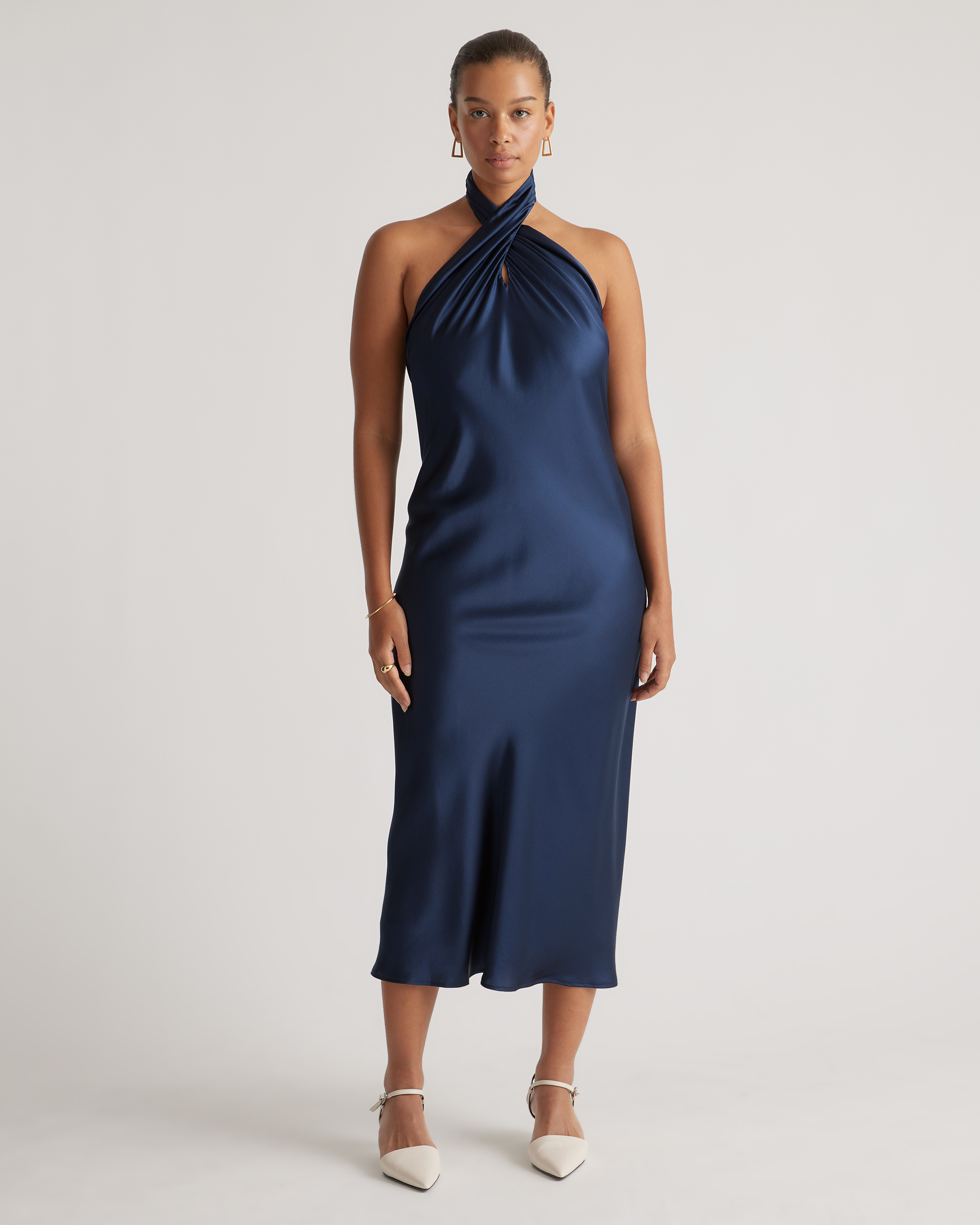 100% Washable Silk Twist Halter Midi Dress — Image 8