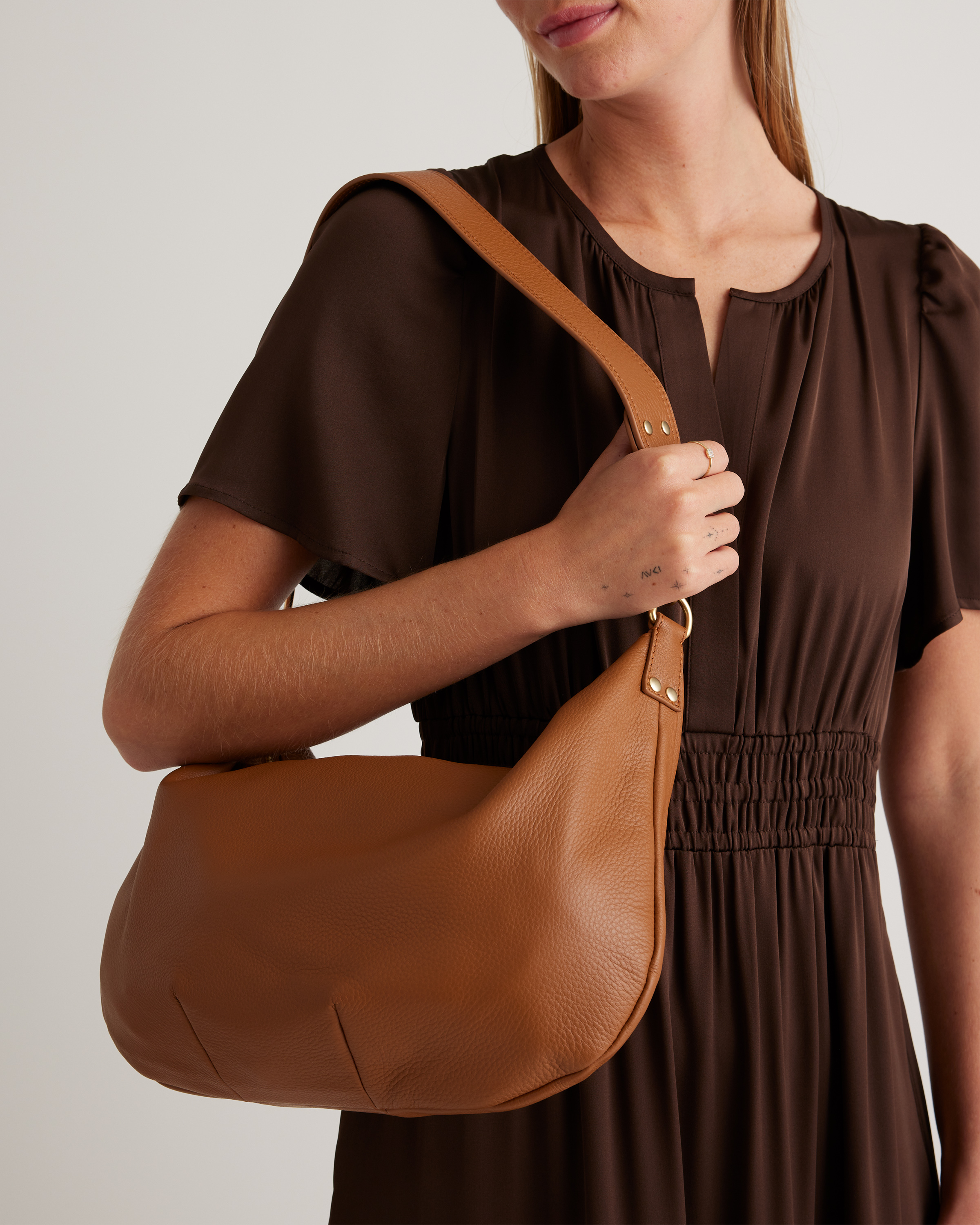 Italian Leather Convertible Crescent Shoulder Bag — Image 4