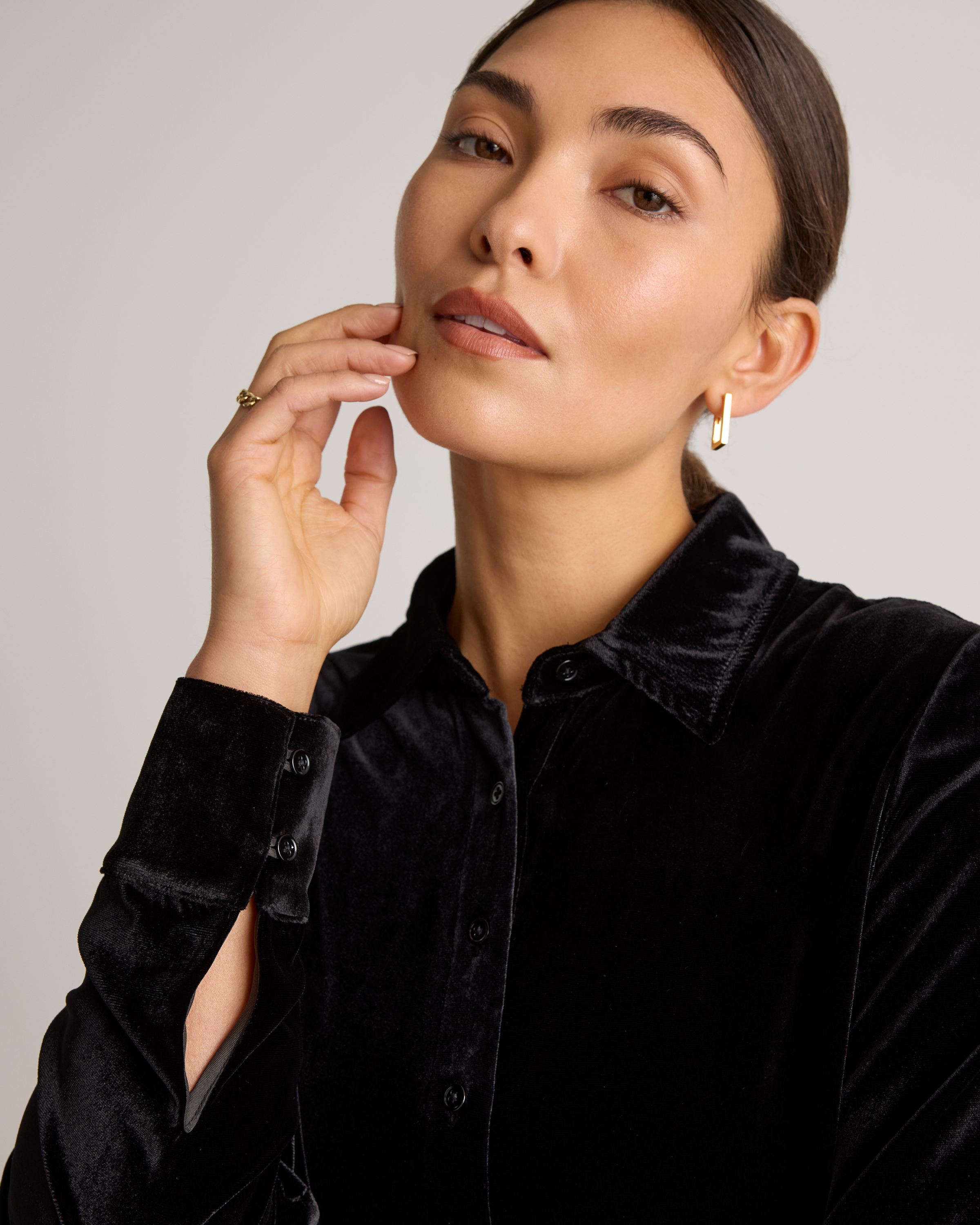 Stretch Silk Velvet Long Sleeve Shirt — Image 10