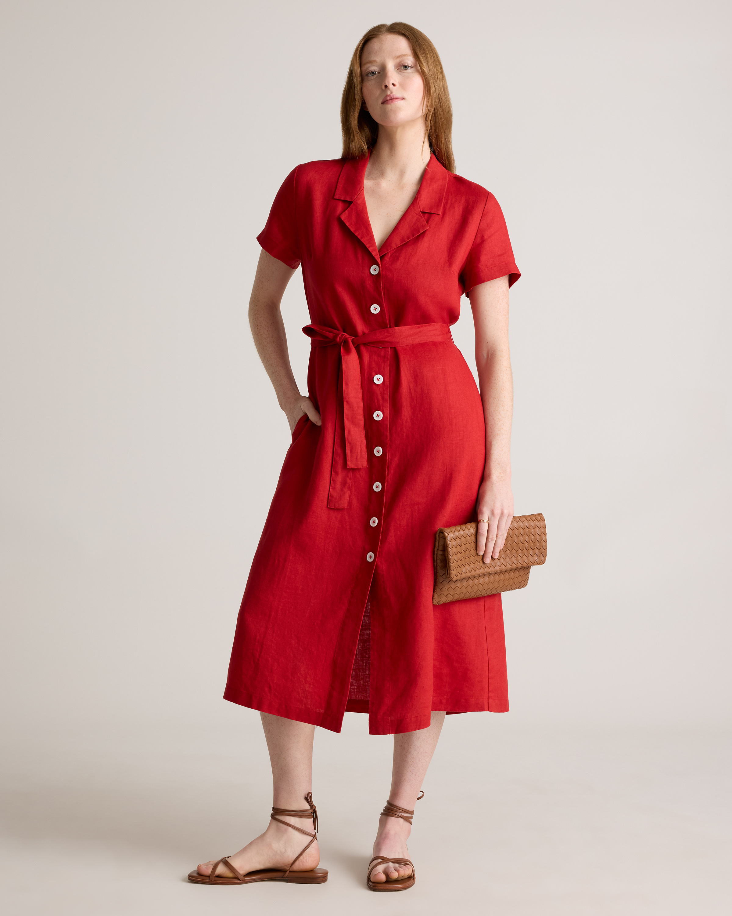 100% European Linen Button Front Dress — Image 46