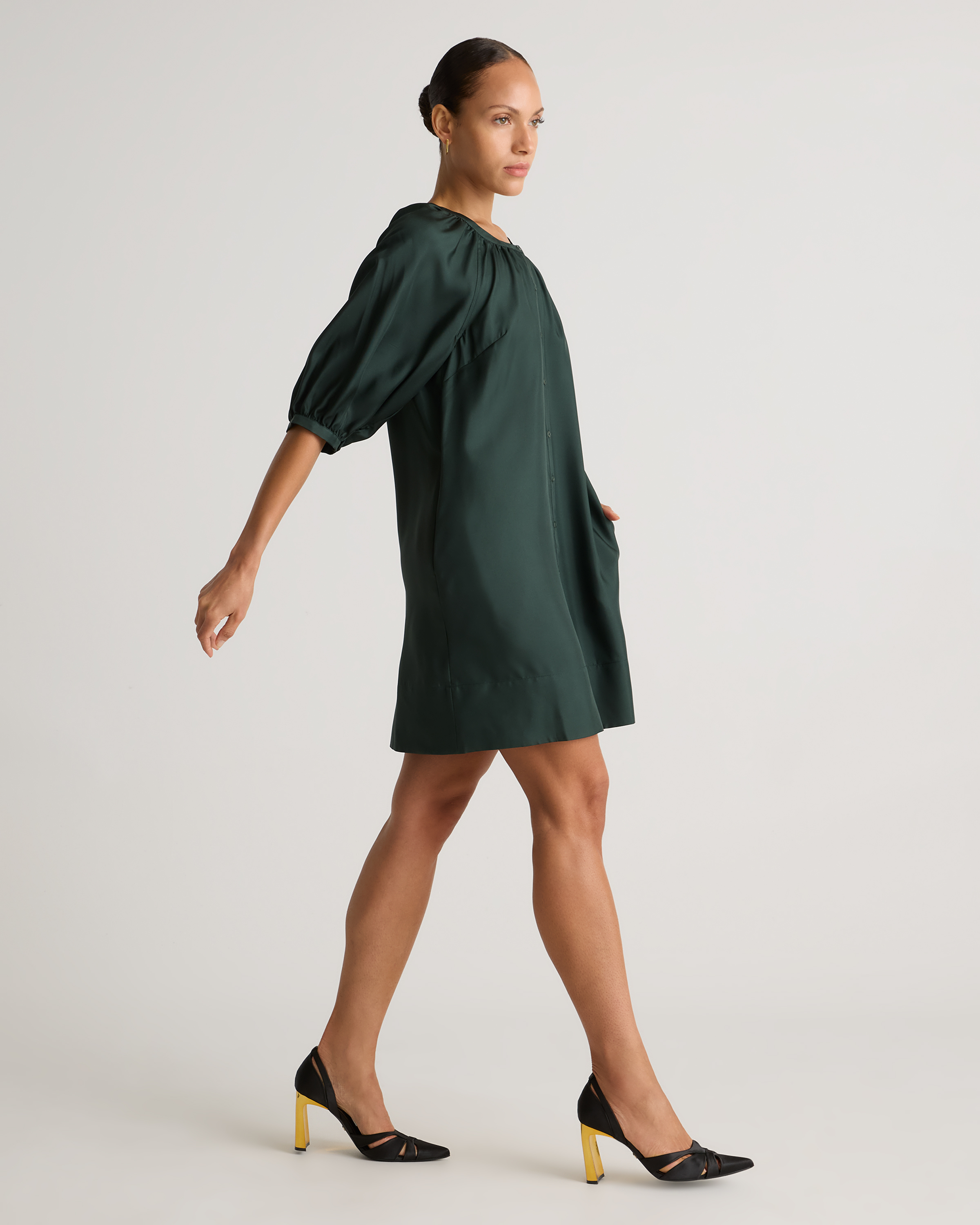 100% Silk Twill Button Front Mini Dress — Image 16