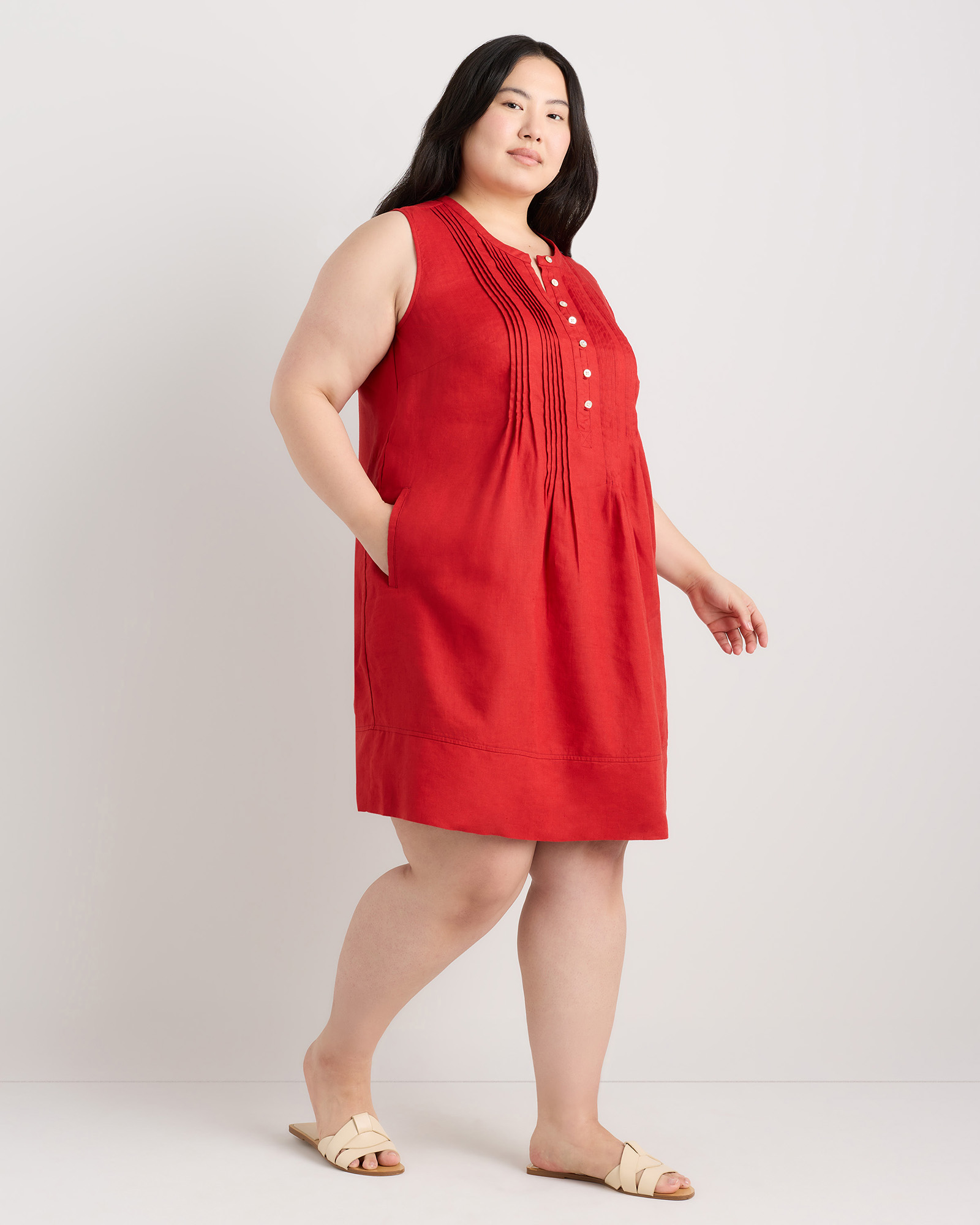 100% European Linen Sleeveless Swing Dress — Image 41
