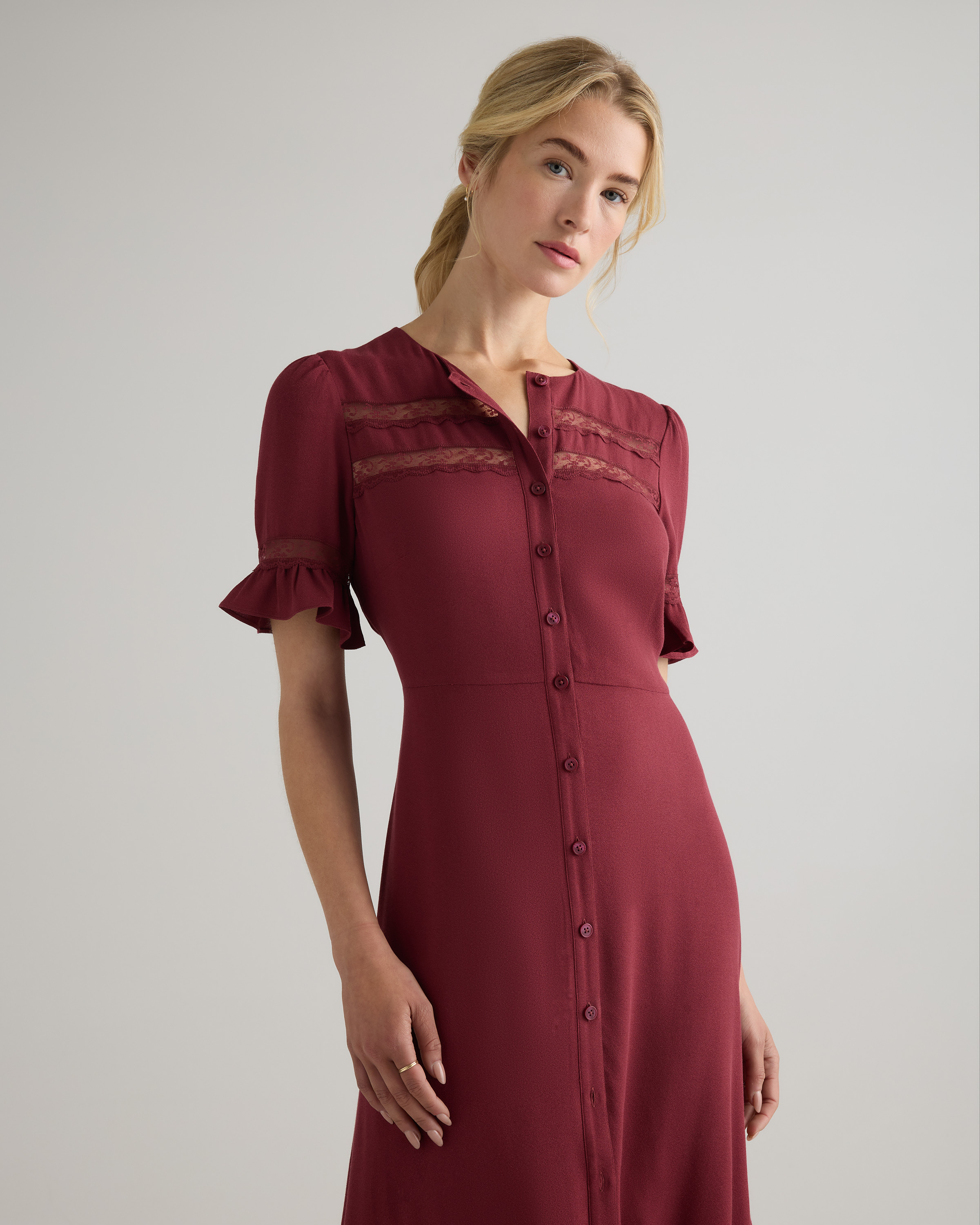 Lightweight Crepe Lace Inset Midi Dress — Image 5