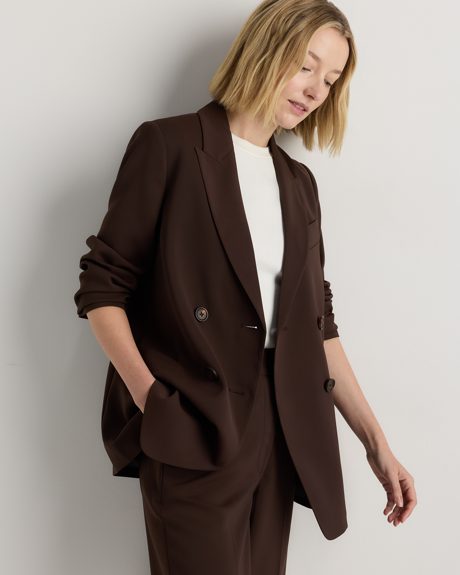 Stretch Crepe Relaxed Double-Breasted Blazer — Image 27