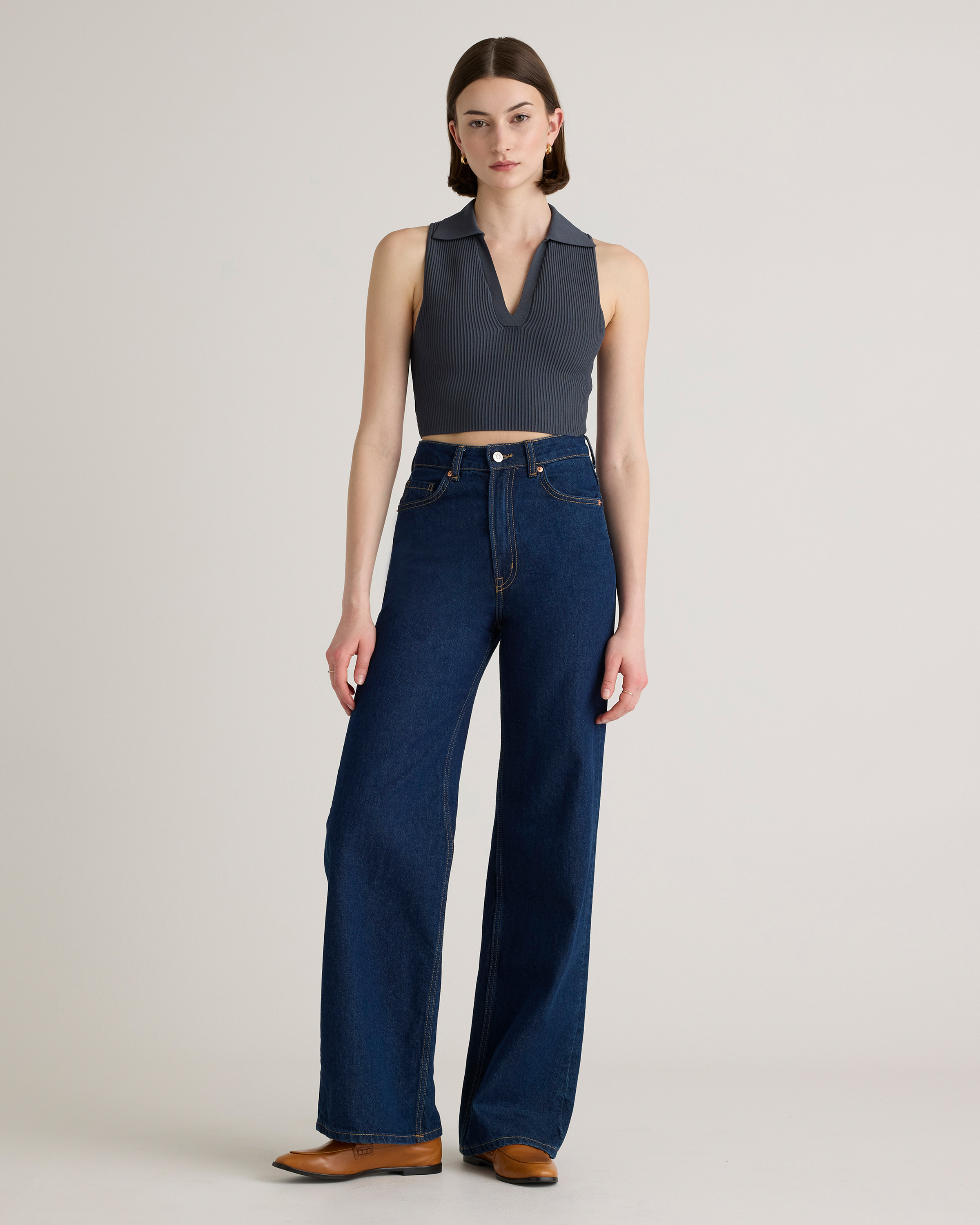 Cropped Polo Ribbed Knit Tank — Image 3