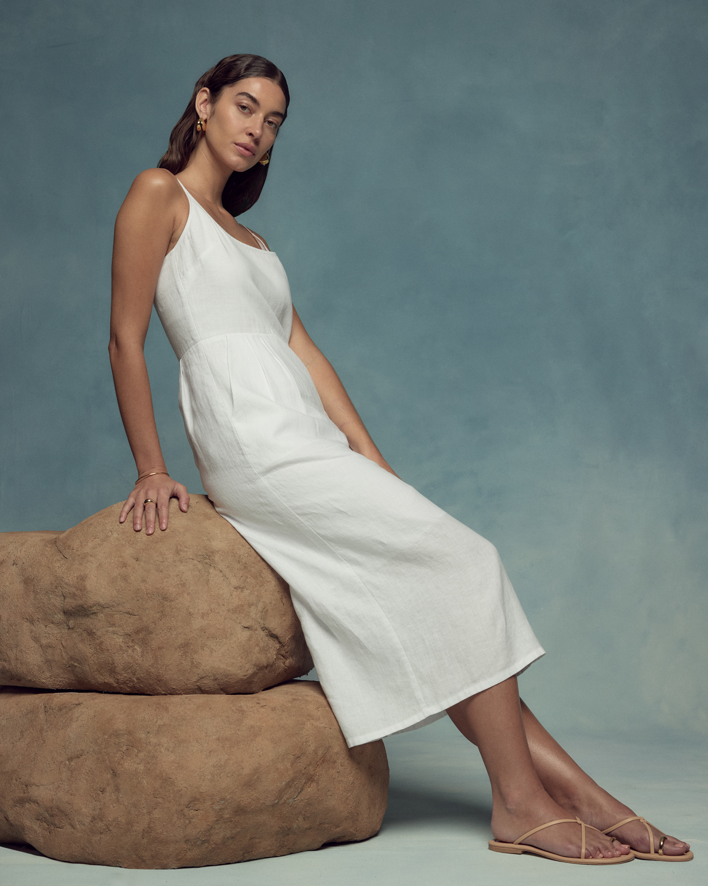 100% European Linen Scoop Neck Midi Dress — Image 5