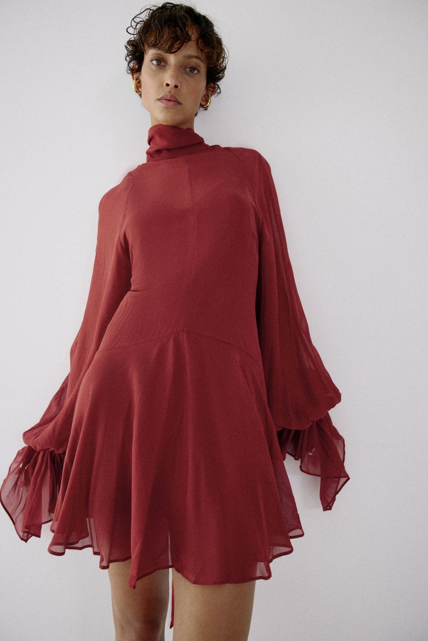 CASIMIRO MINI DRESS IN BURNT RED GEORGETTE